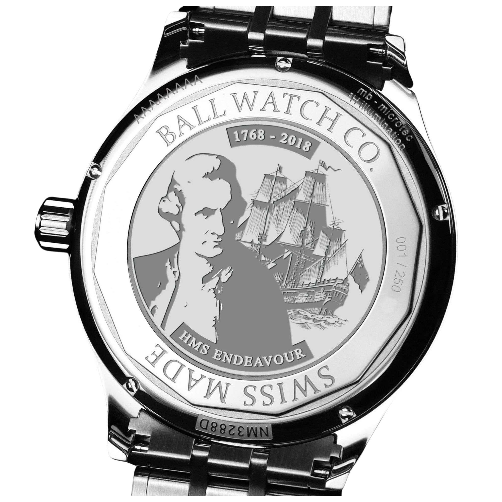 BALL Endeavour Chronometer Automatic White Dial Black Leather Strap Men's Watch NM3288D-LL2CJ-WH