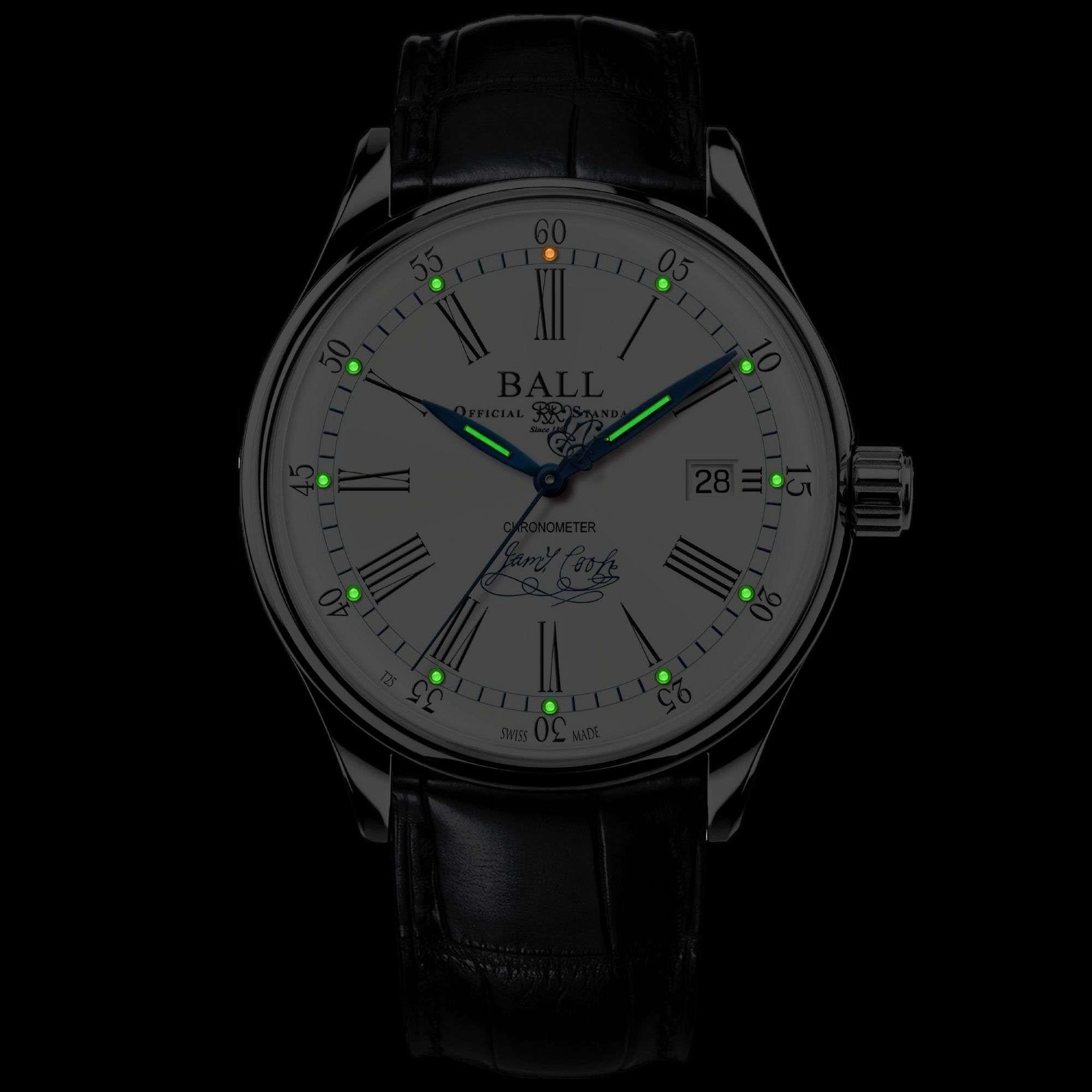 BALL Endeavour Chronometer Automatic White Dial Black Leather Strap Men's Watch NM3288D-LL2CJ-WH