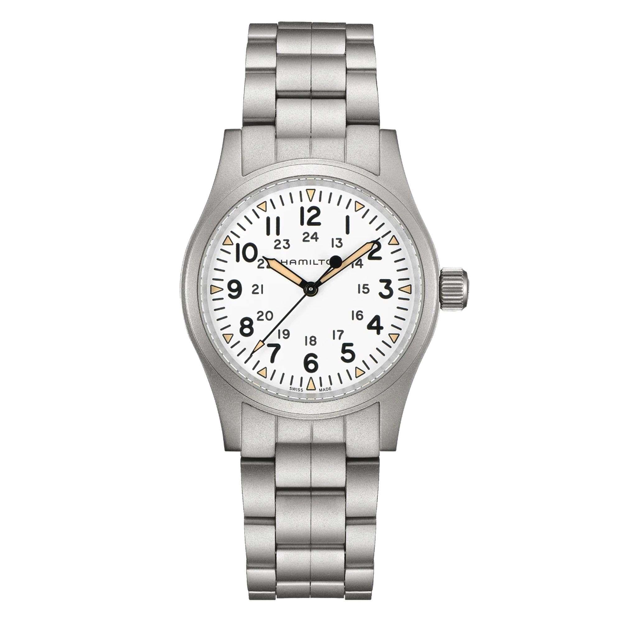 Hamilton Khaki Field Mechanical White Dial Stainless Steel Bracelet Men's Watch H69439111