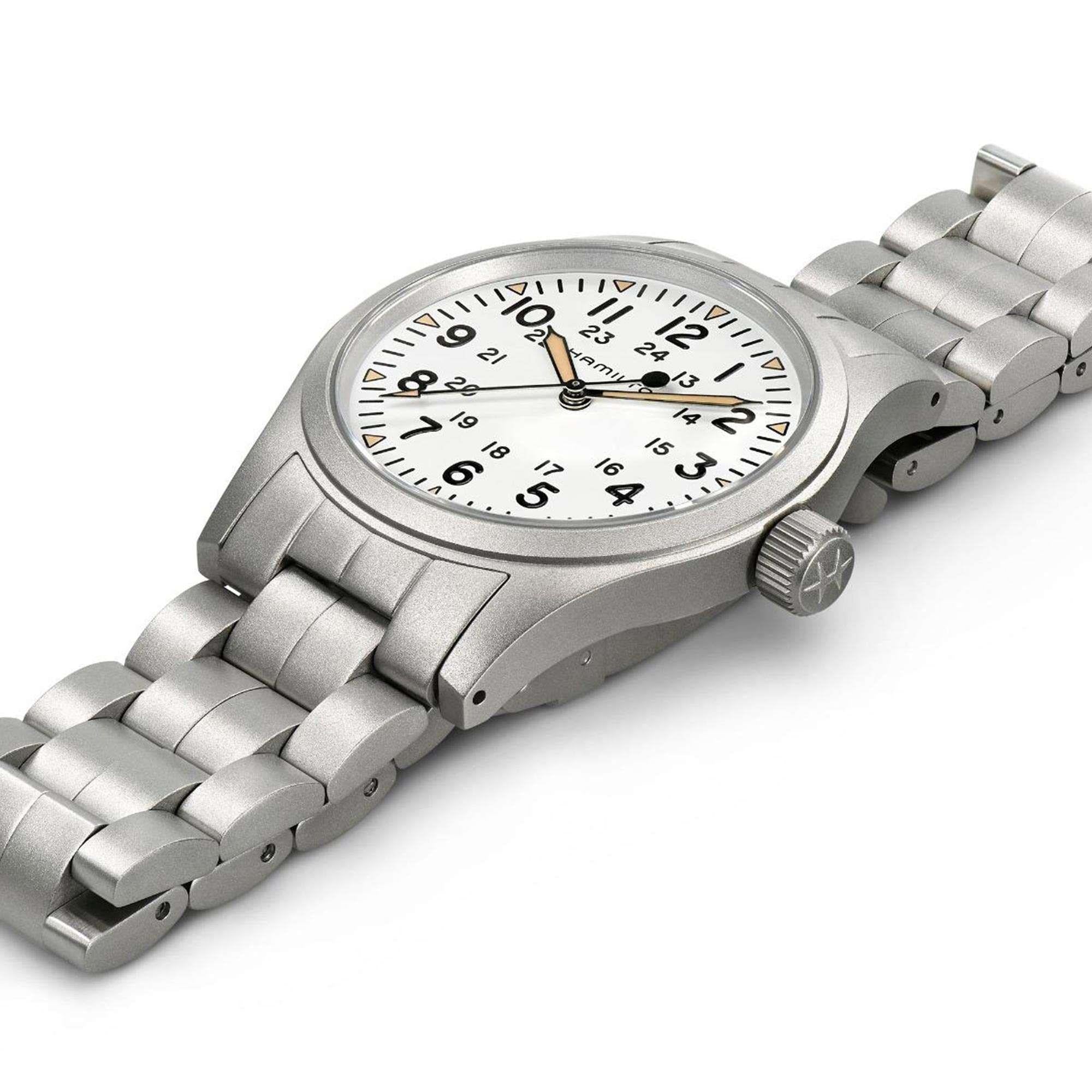 Hamilton Khaki Field Mechanical White Dial Stainless Steel Bracelet Men's Watch H69439111