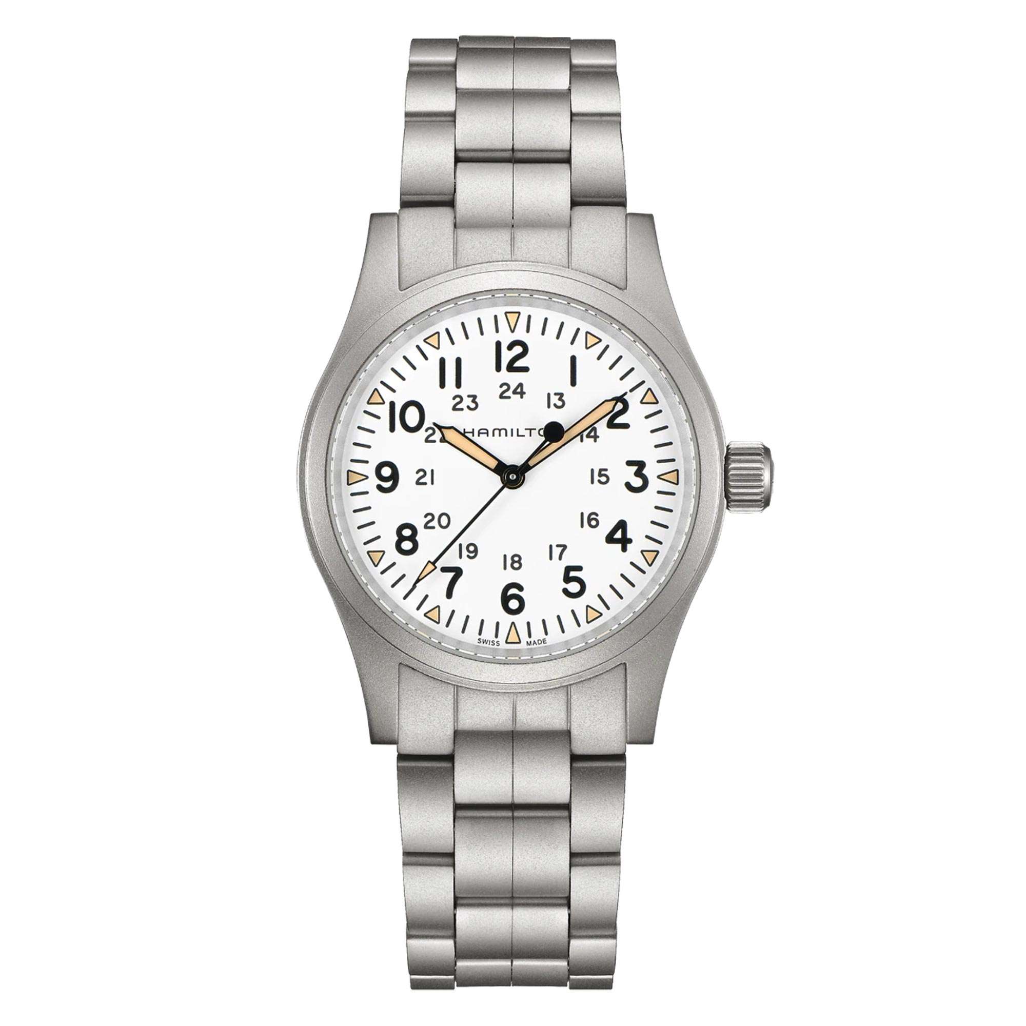 Hamilton Khaki Field Mechanical White Dial Stainless Steel Bracelet Men's Watch H69439111