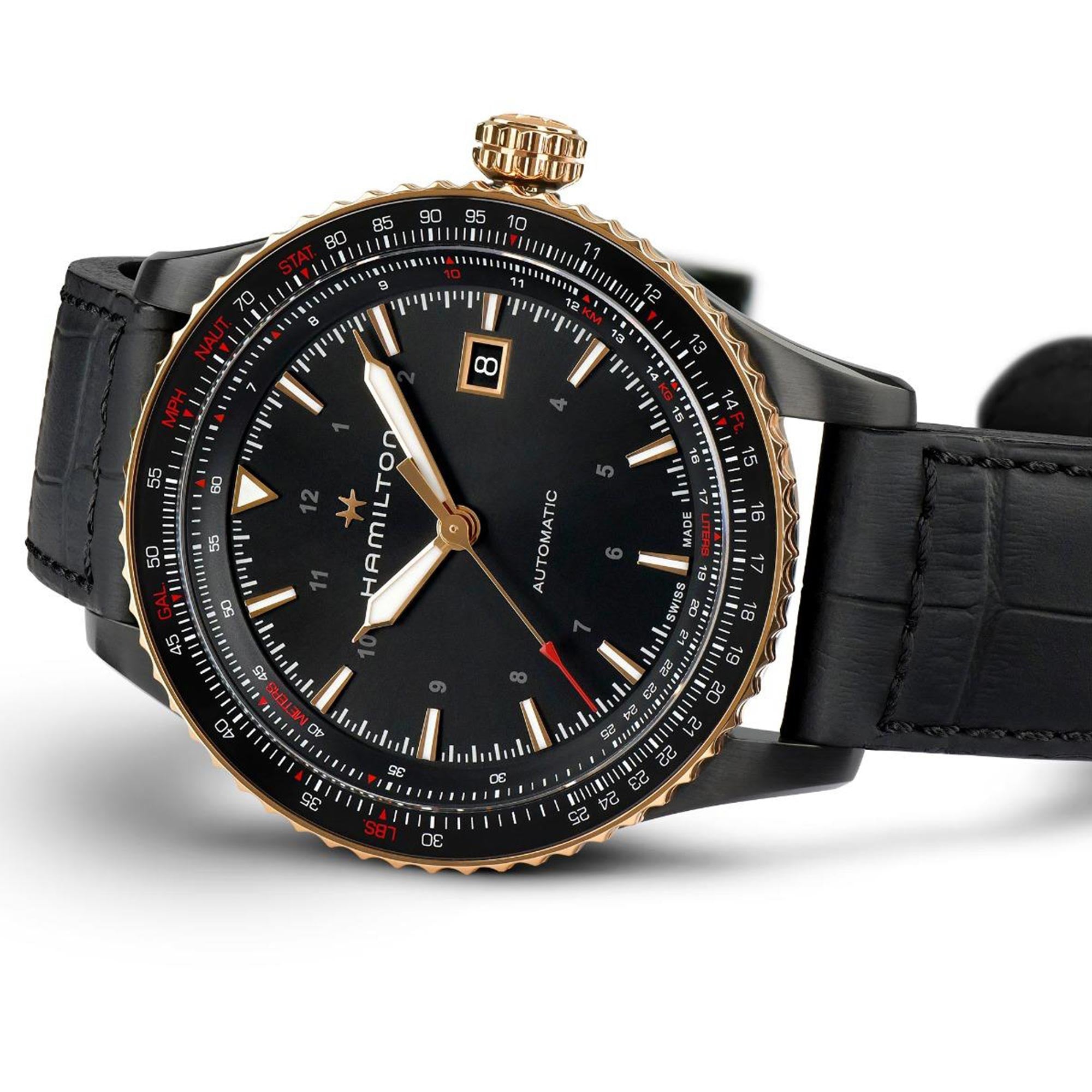 Hamilton Khaki Aviation Converter Automatic Black PVD Black Leather Strap Men's Watch H76635730