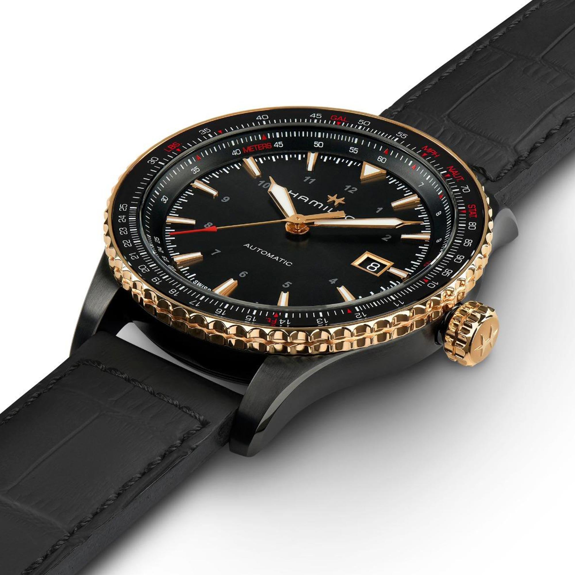 Hamilton Khaki Aviation Converter Automatic Black PVD Black Leather Strap Men's Watch H76635730