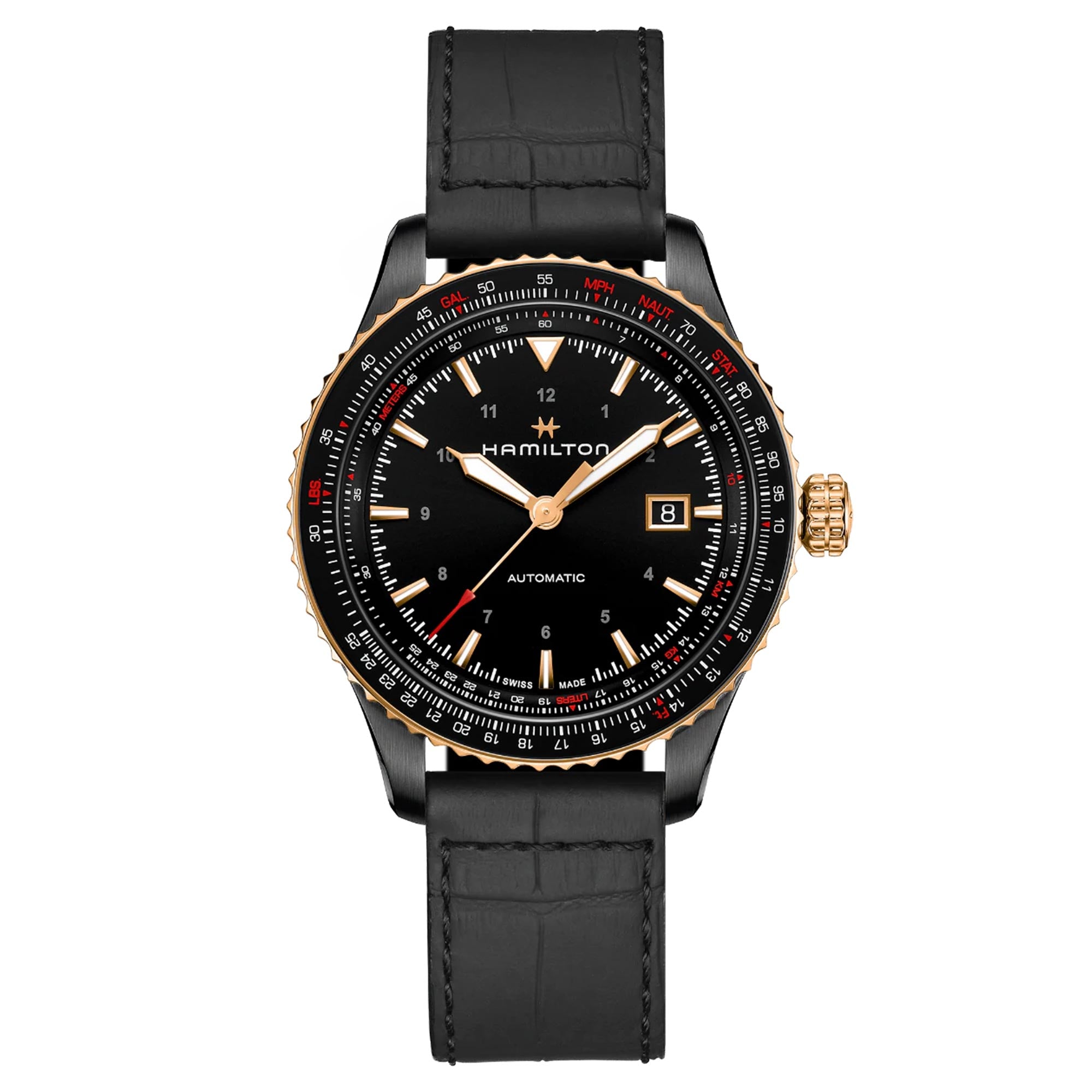 Hamilton Khaki Aviation Converter Automatic Black PVD Black Leather Strap Men's Watch H76635730