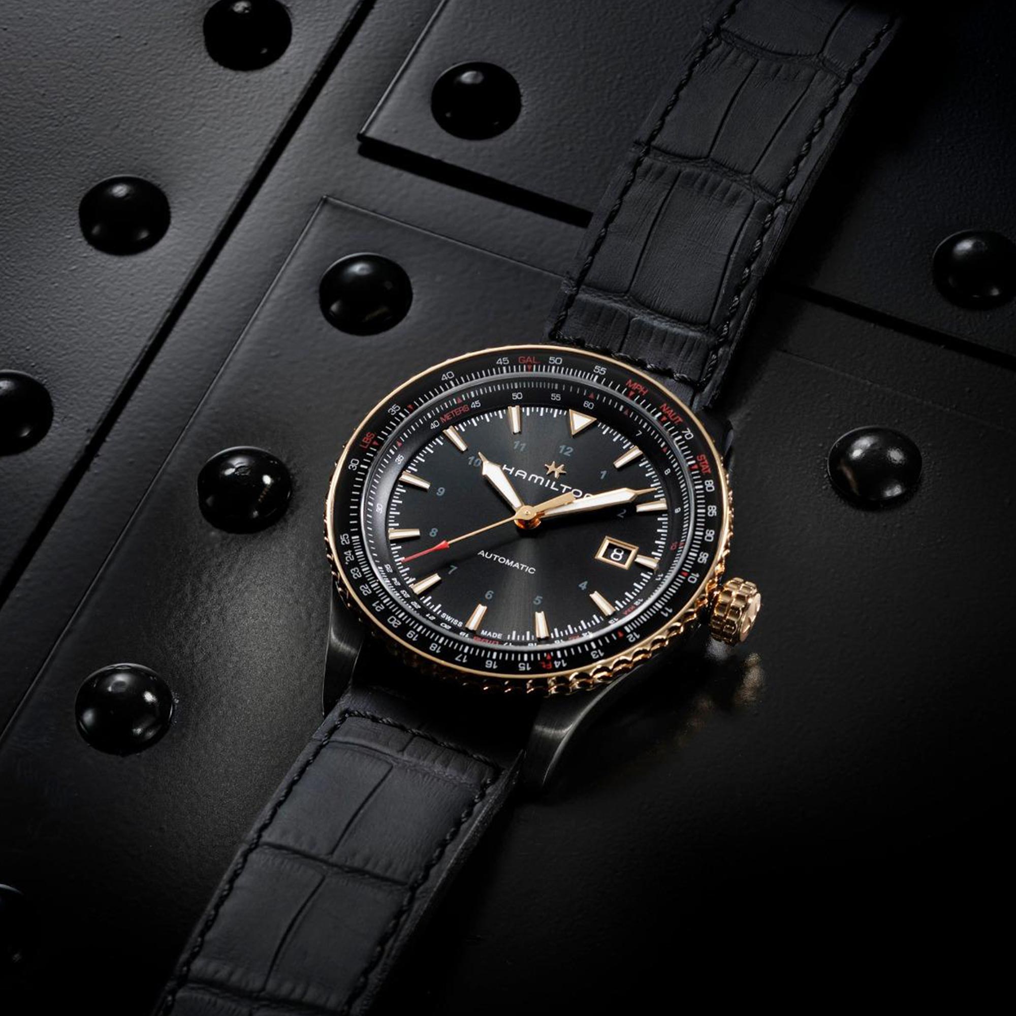 Hamilton Khaki Aviation Converter Automatic Black PVD Black Leather Strap Men's Watch H76635730