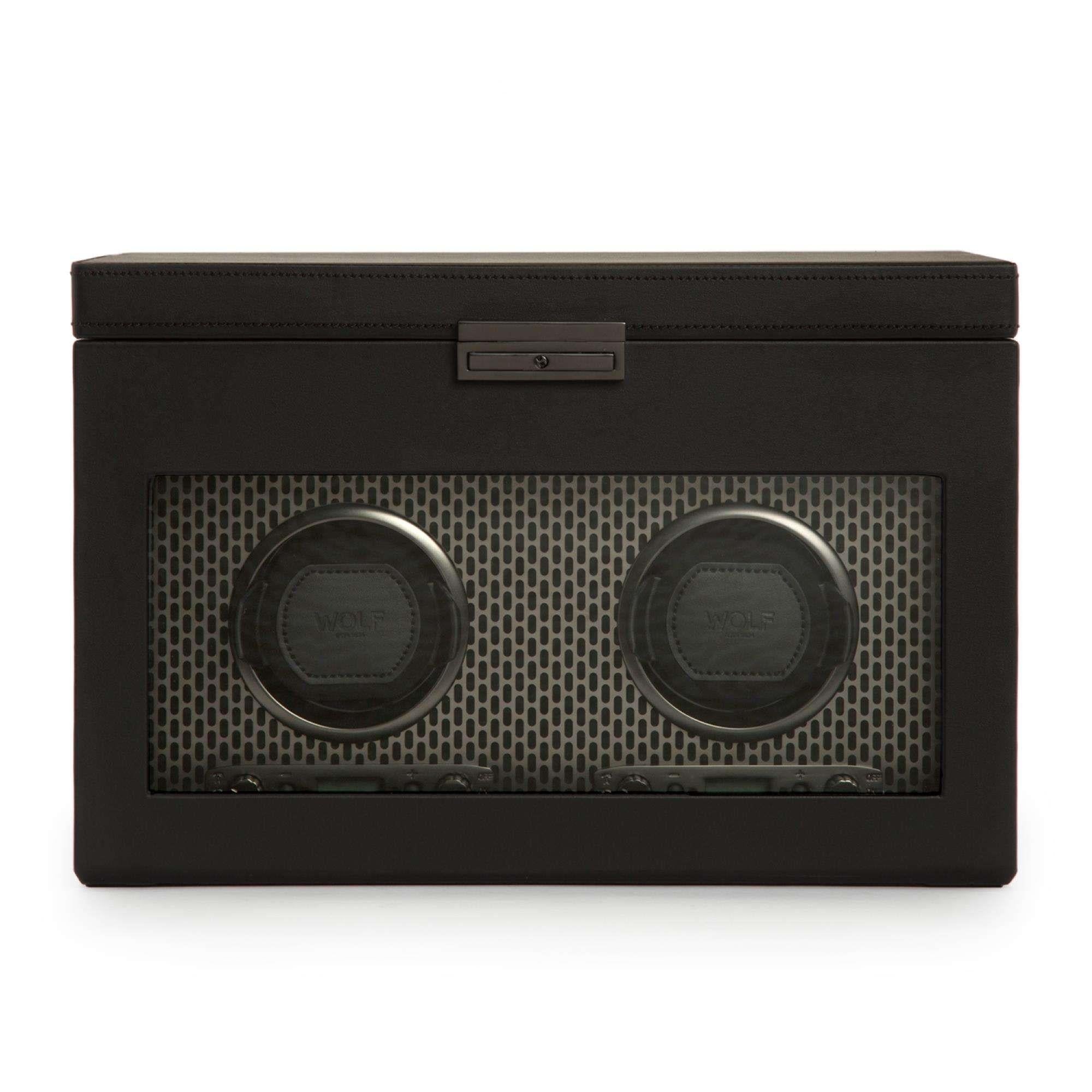 WOLF Axis Black Double Watch Winder With Storage 469303