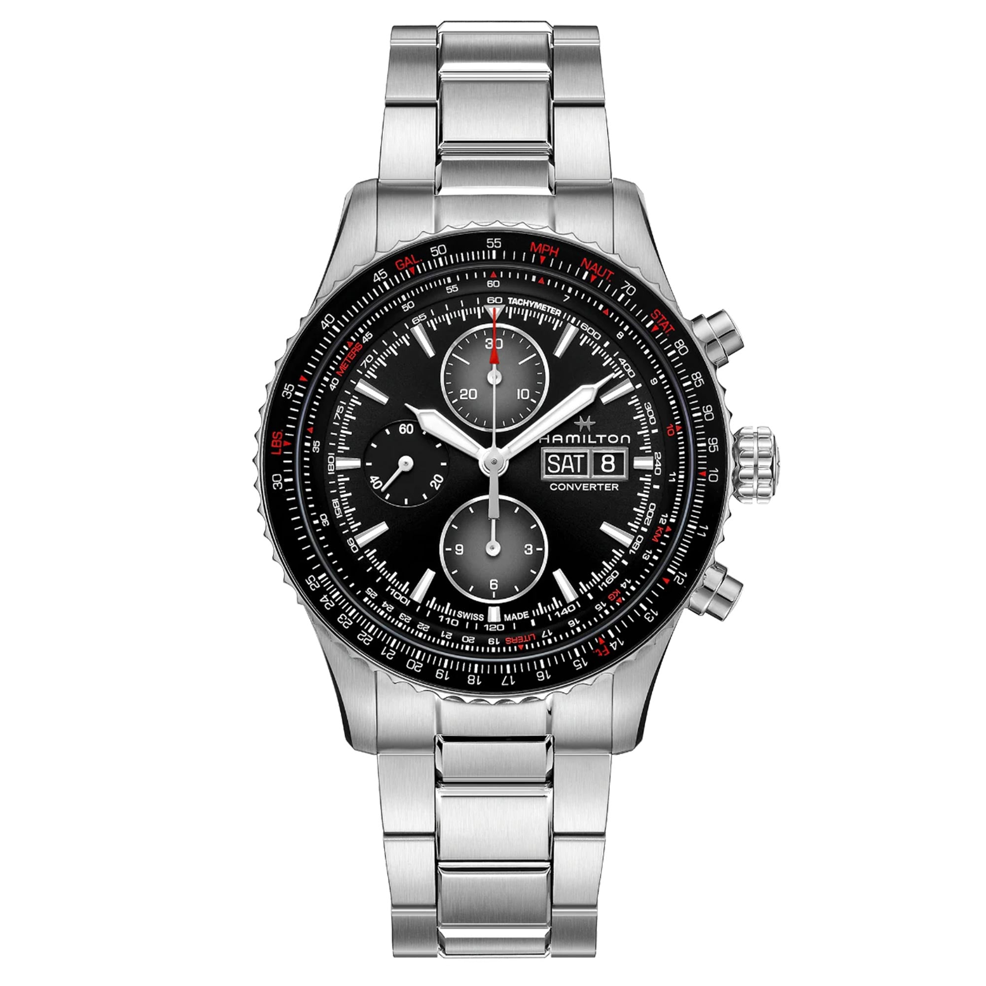 Hamilton Khaki Aviation Converter Automatic Chronograph Black Dial Stainless Steel Bracelet Men's Watch H76726130
