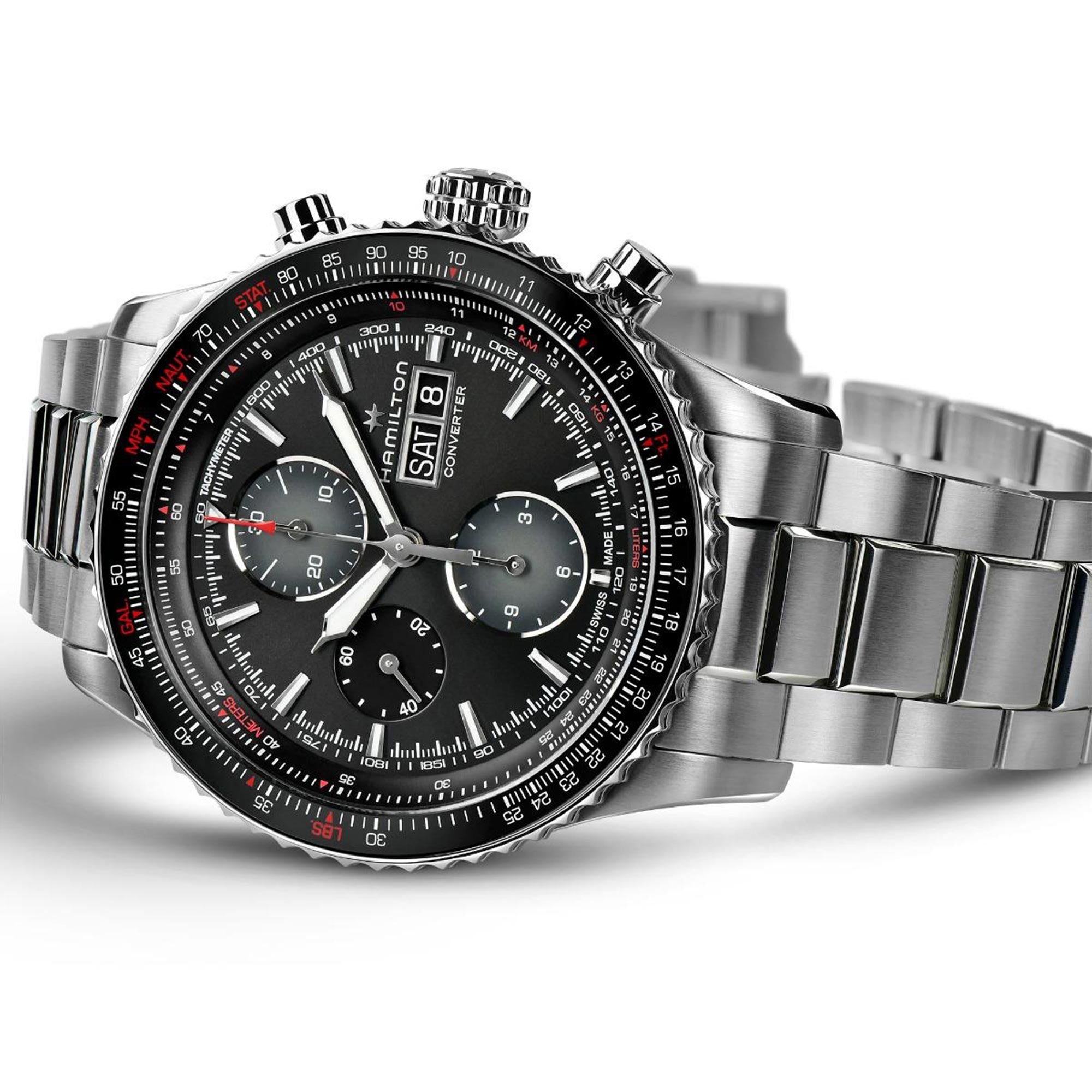 Hamilton Khaki Aviation Converter Automatic Chronograph Black Dial Stainless Steel Bracelet Men's Watch H76726130