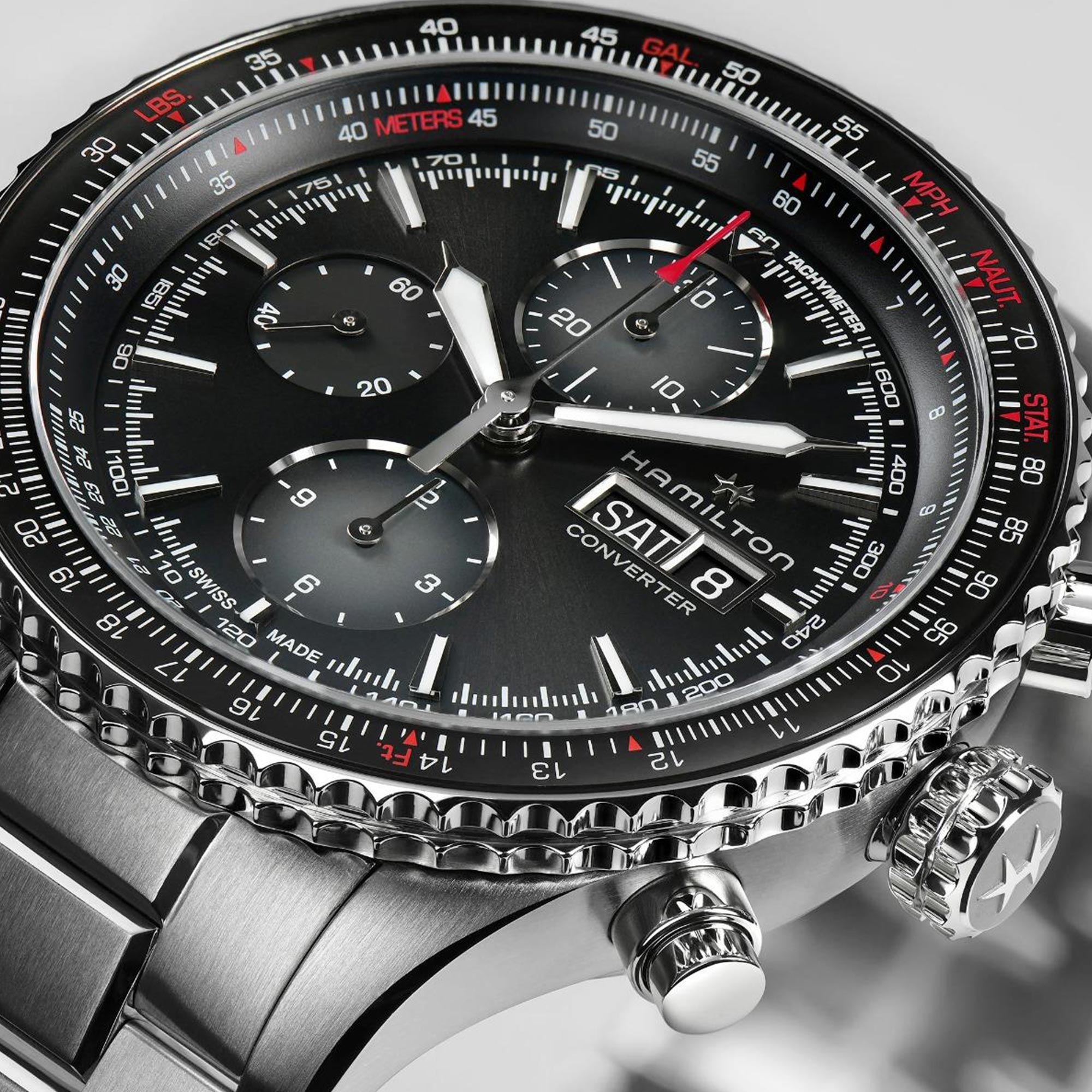 Hamilton Khaki Aviation Converter Automatic Chronograph Black Dial Stainless Steel Bracelet Men's Watch H76726130