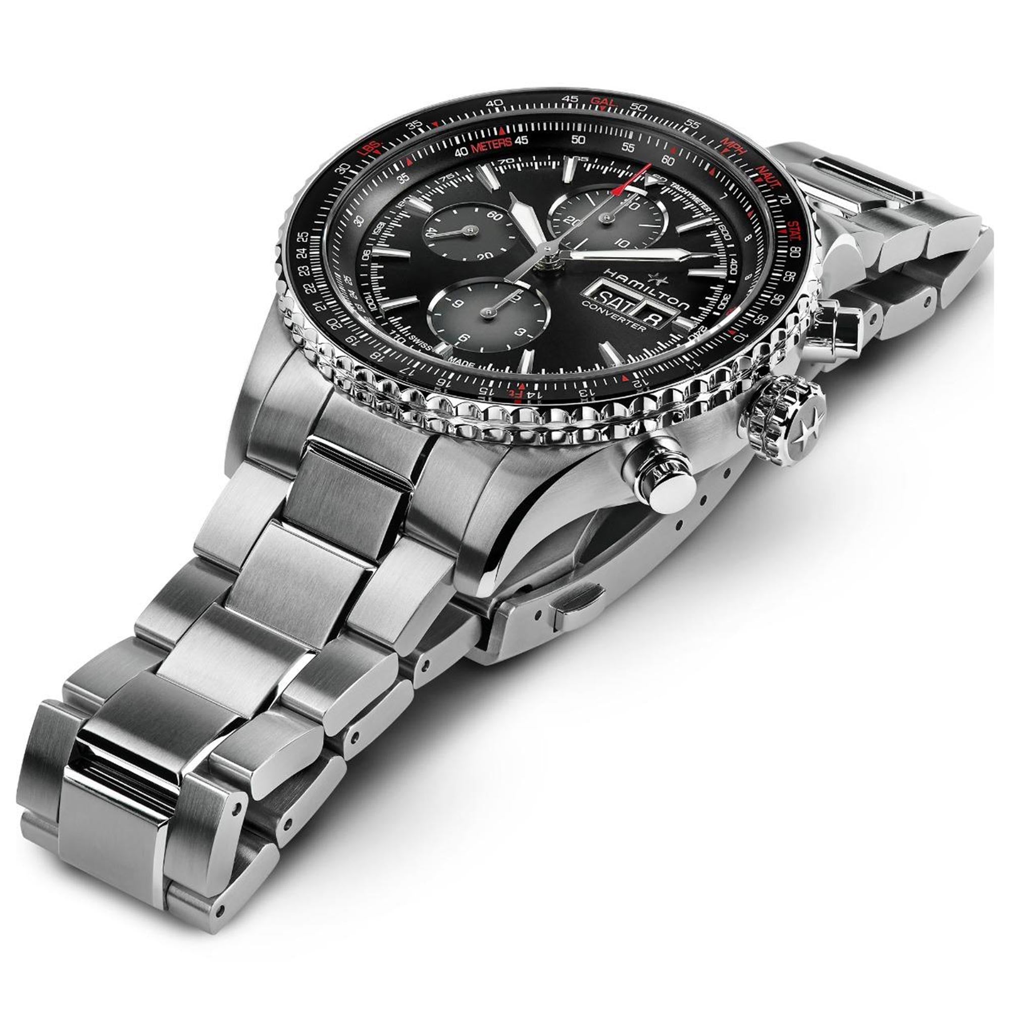 Hamilton Khaki Aviation Converter Automatic Chronograph Black Dial Stainless Steel Bracelet Men's Watch H76726130