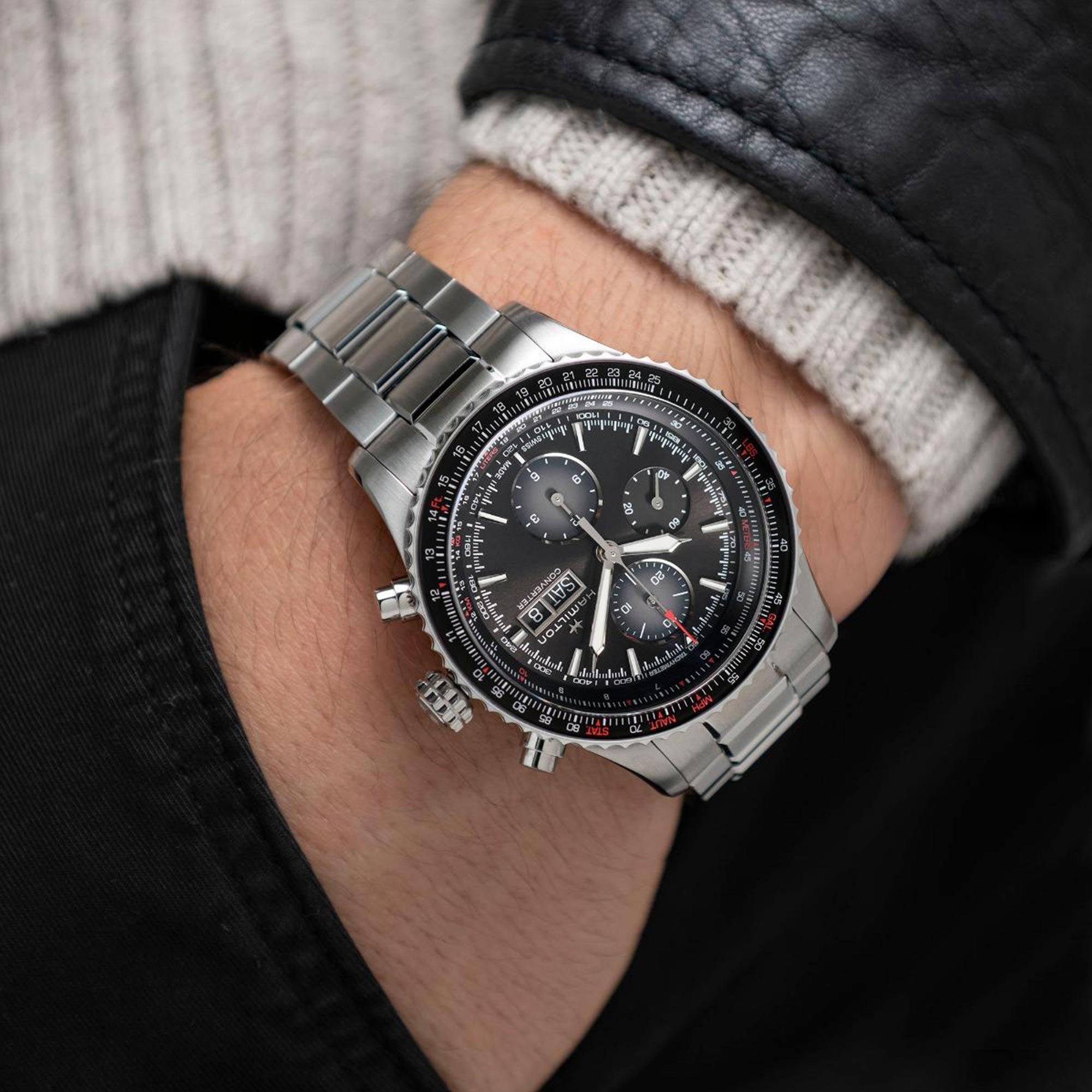 Hamilton Khaki Aviation Converter Automatic Chronograph Black Dial Stainless Steel Bracelet Men's Watch H76726130