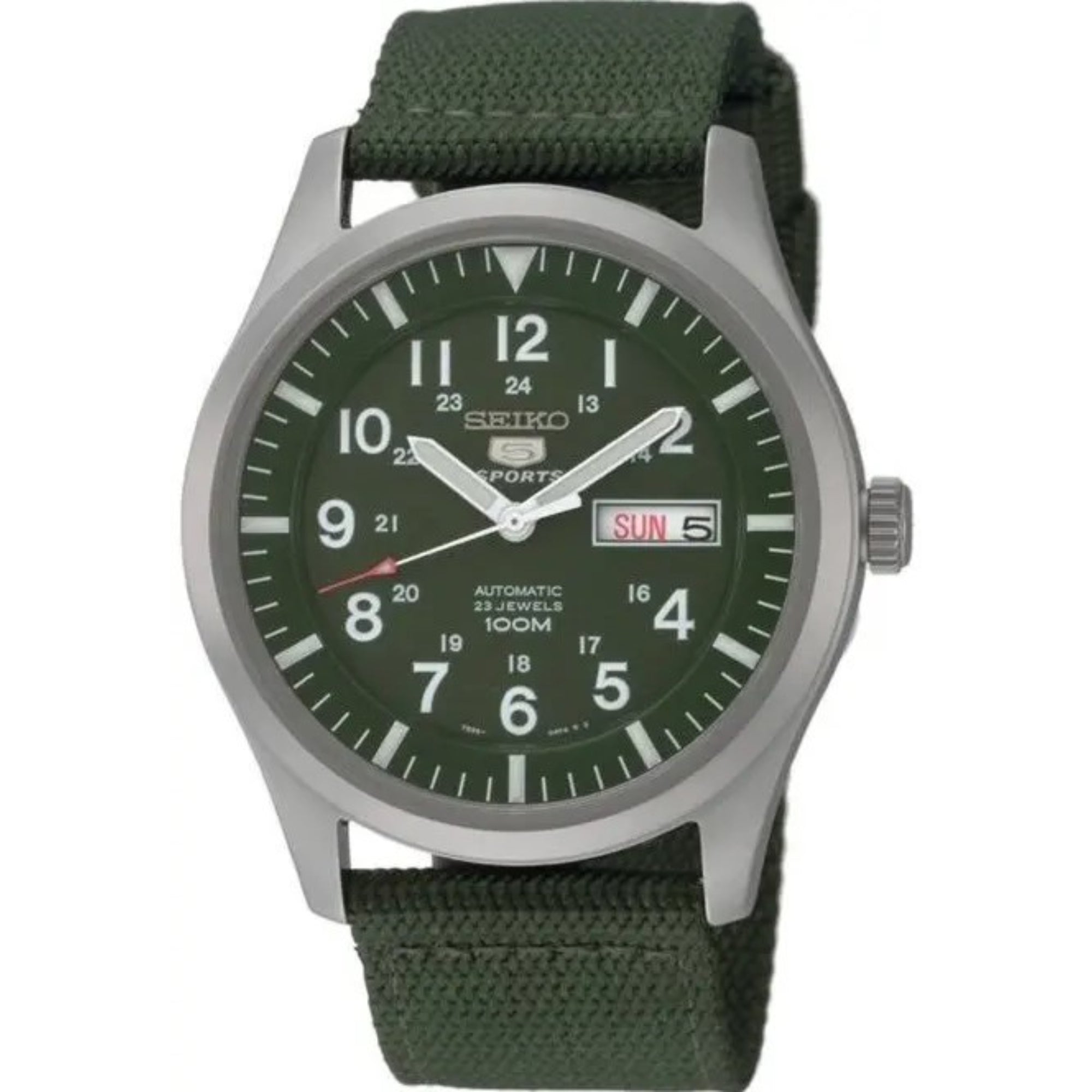 Seiko 5 Sports Automatic Green Dial Green NATO Style Strap Men's Watch SNZG09K1