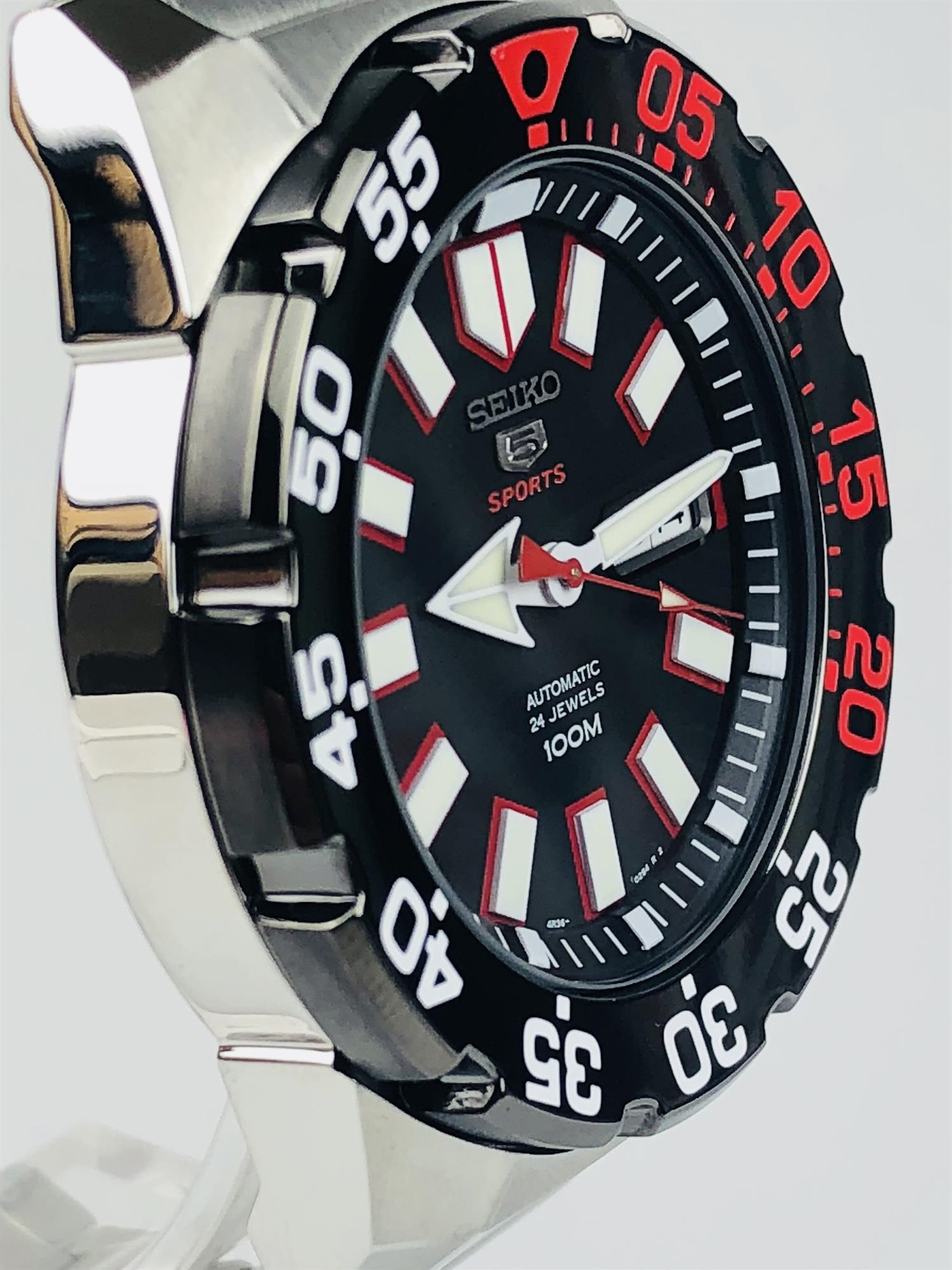 Seiko 5 Sports 'Monster' Automatic Black Dial Stainless Steel Bracelet Men's Watch SRP487K1