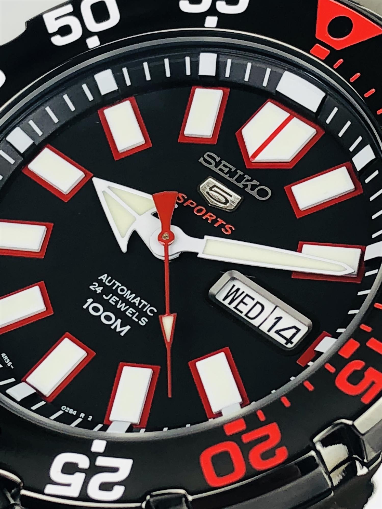 Seiko 5 Sports 'Monster' Automatic Black Dial Stainless Steel Bracelet Men's Watch SRP487K1