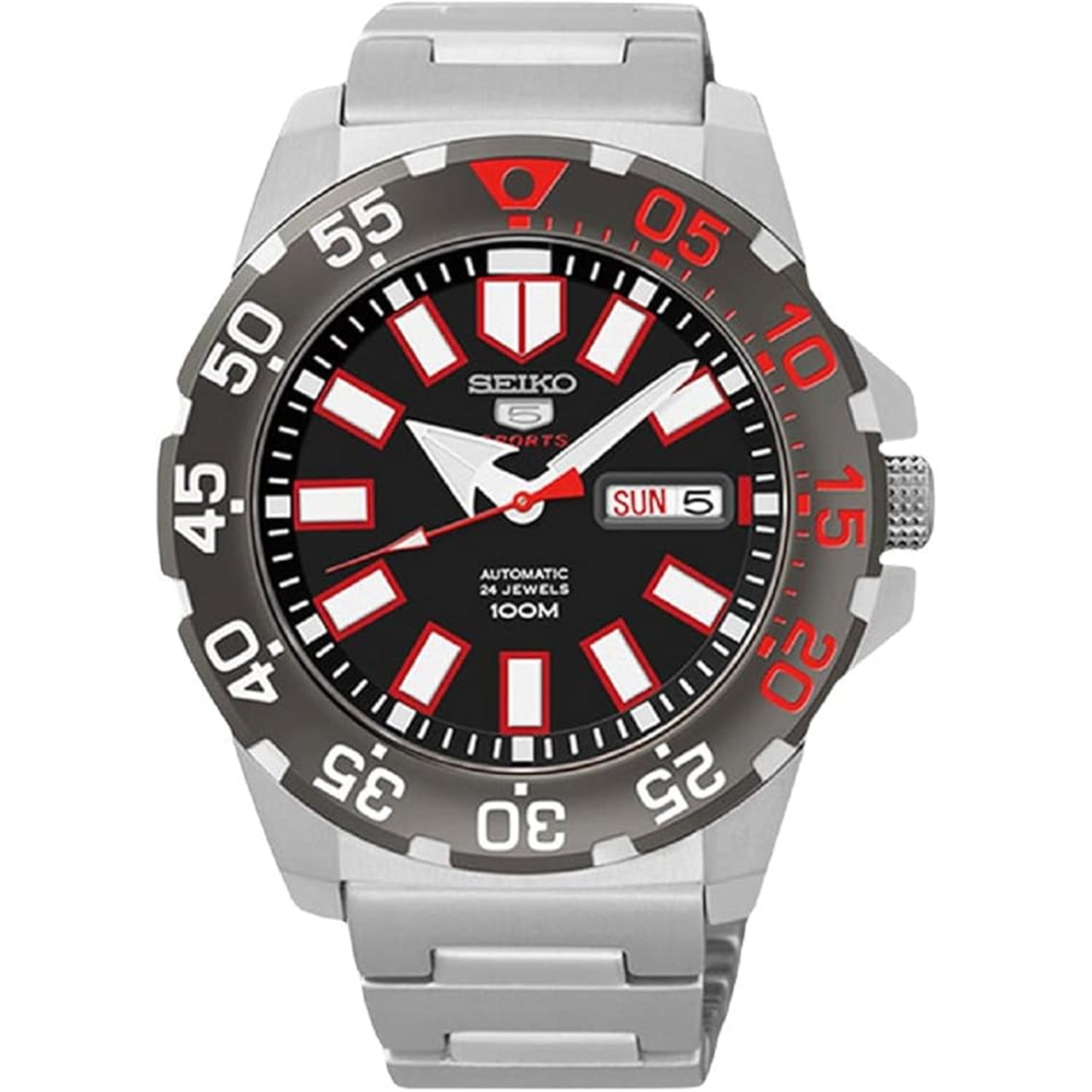 Seiko 5 Sports 'Monster' Automatic Black Dial Stainless Steel Bracelet Men's Watch SRP487K1