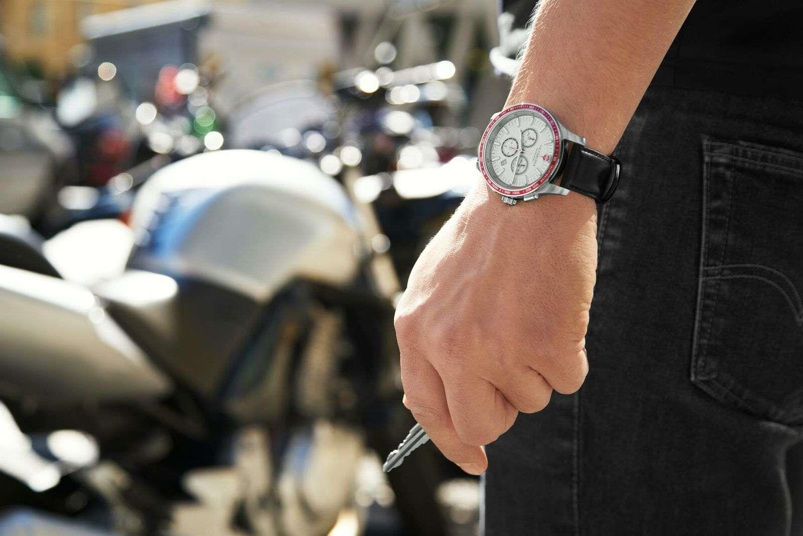 Victorinox Alliance Sport Chronograph Tachymeter White Dial Leather Strap Men's Watch 241819