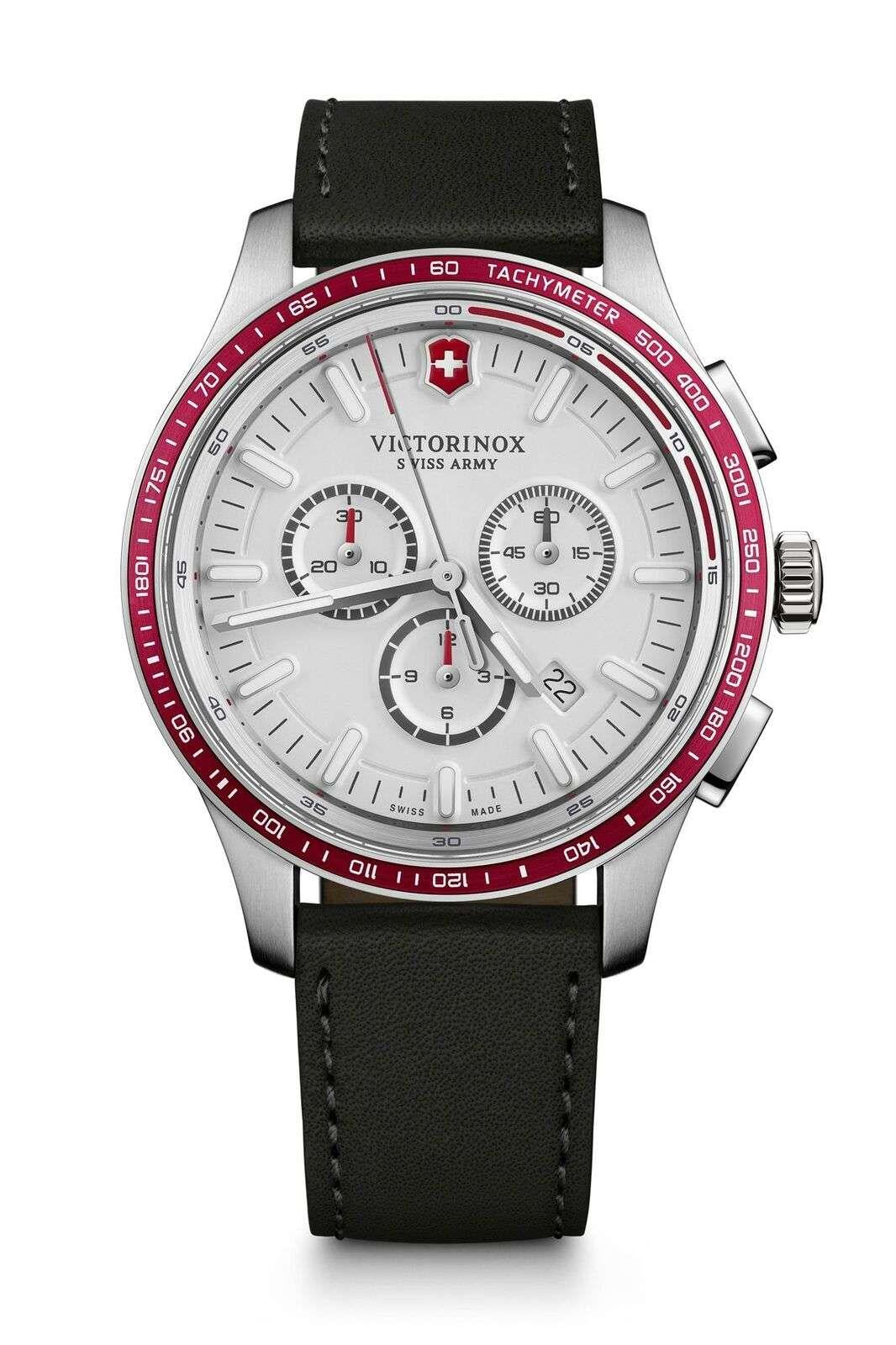Victorinox Alliance Sport Chronograph Tachymeter White Dial Leather Strap Men's Watch 241819