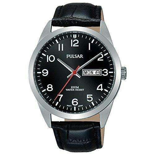 Pulsar Classic Quartz Silver Stainless Steel Case Leather Strap Black Dial Men's Watch