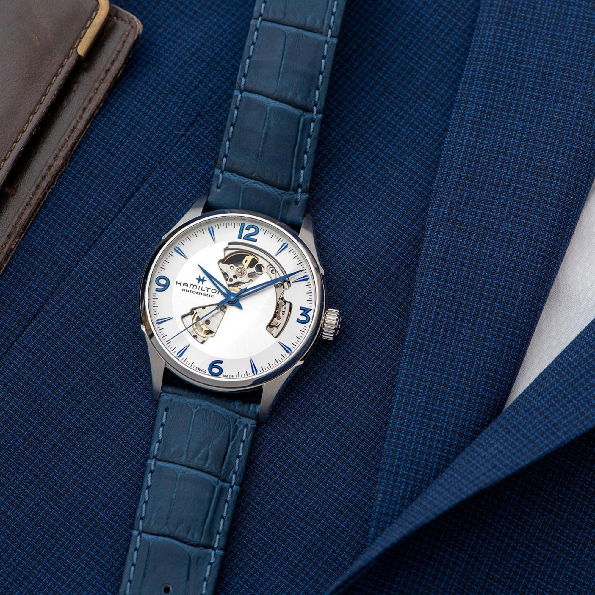 Hamilton Jazzmaster Open Heart Automatic Silver Dial Blue Leather Strap Men's Watch H32705651
