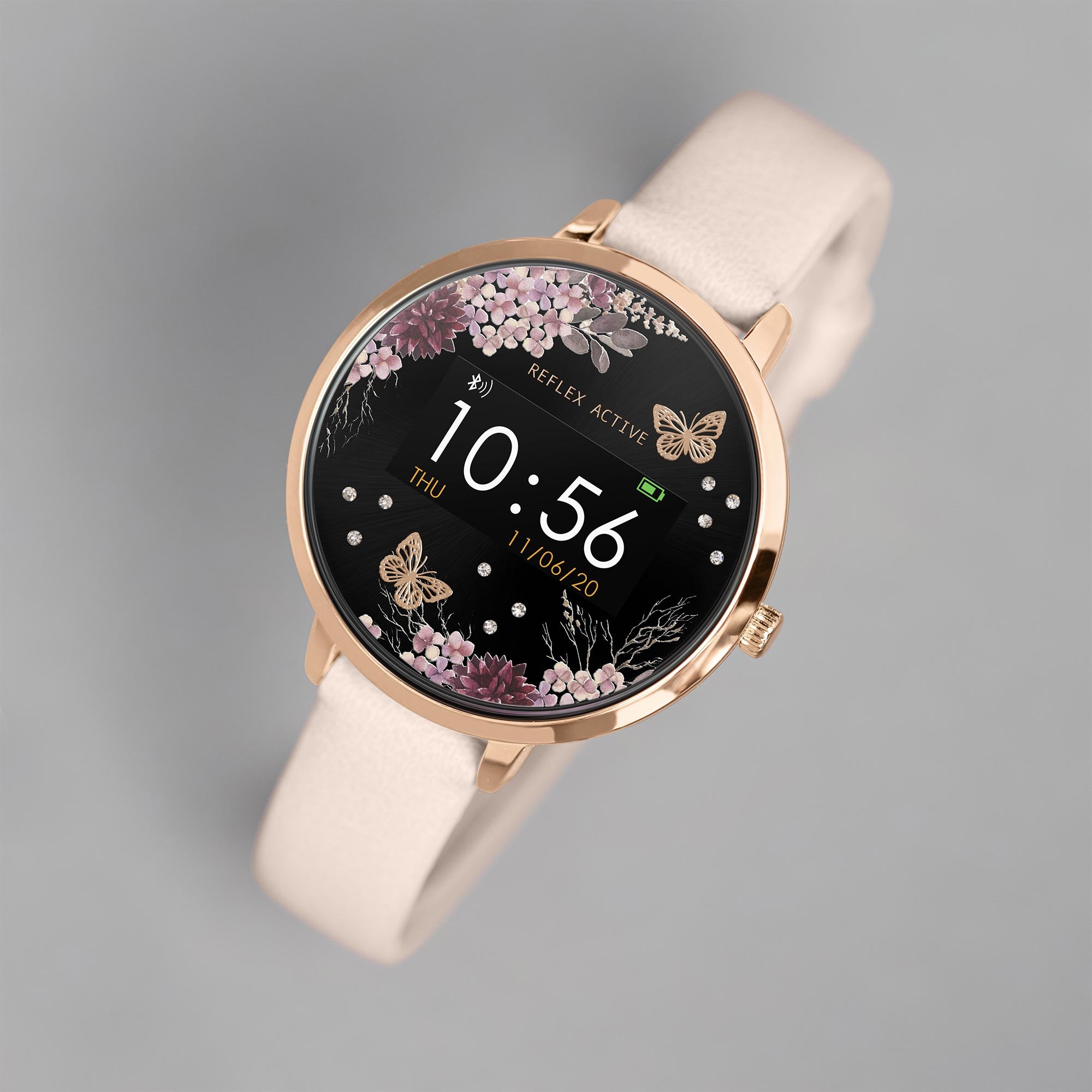 Reflex Active Series 03 Black Floral Dial Pink Silicone Strap Ladies Smartwatch RA03-2014