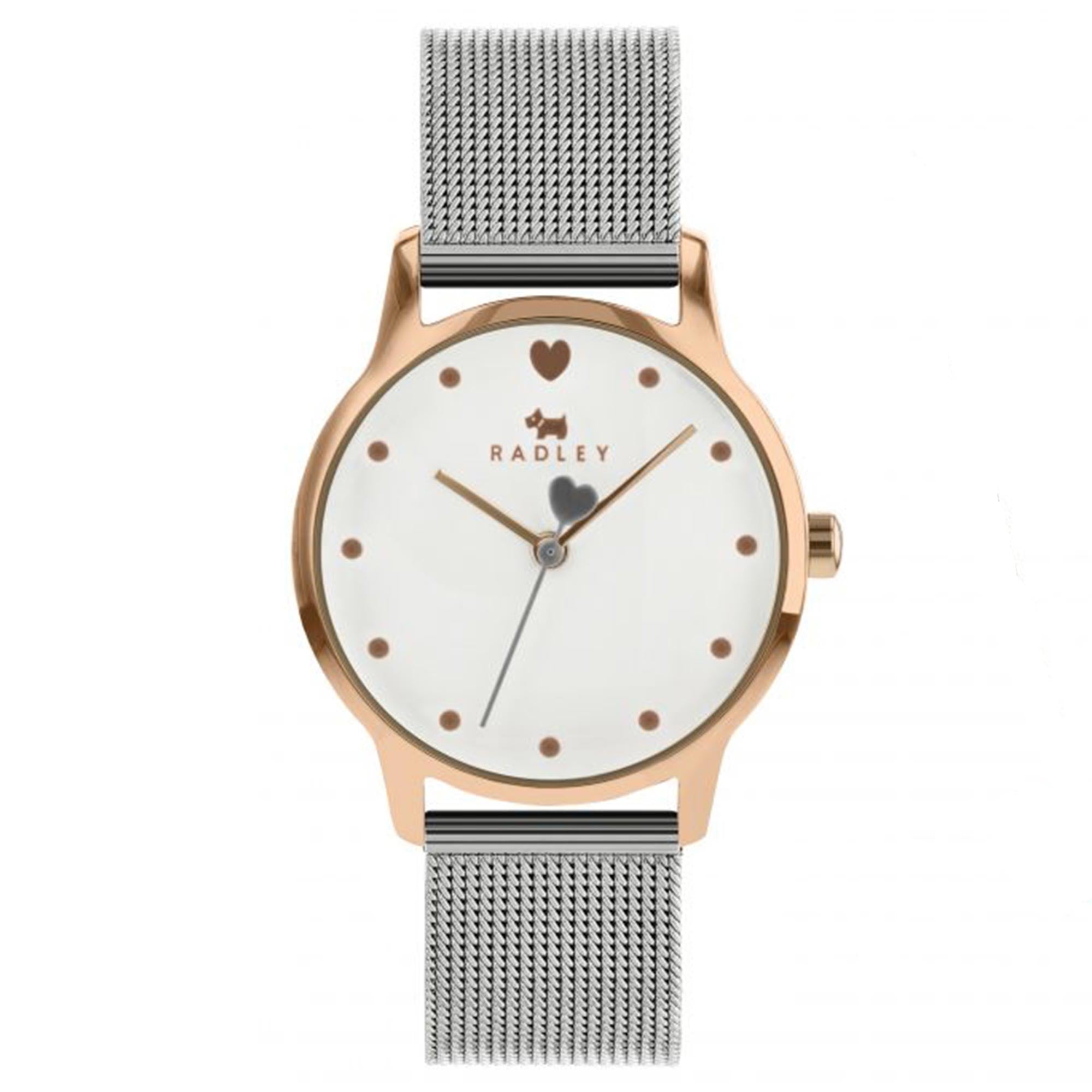 Radley Quartz White Dial Silver Milanese Steel Charm Bracelet Gold Ladies Watch RY4411