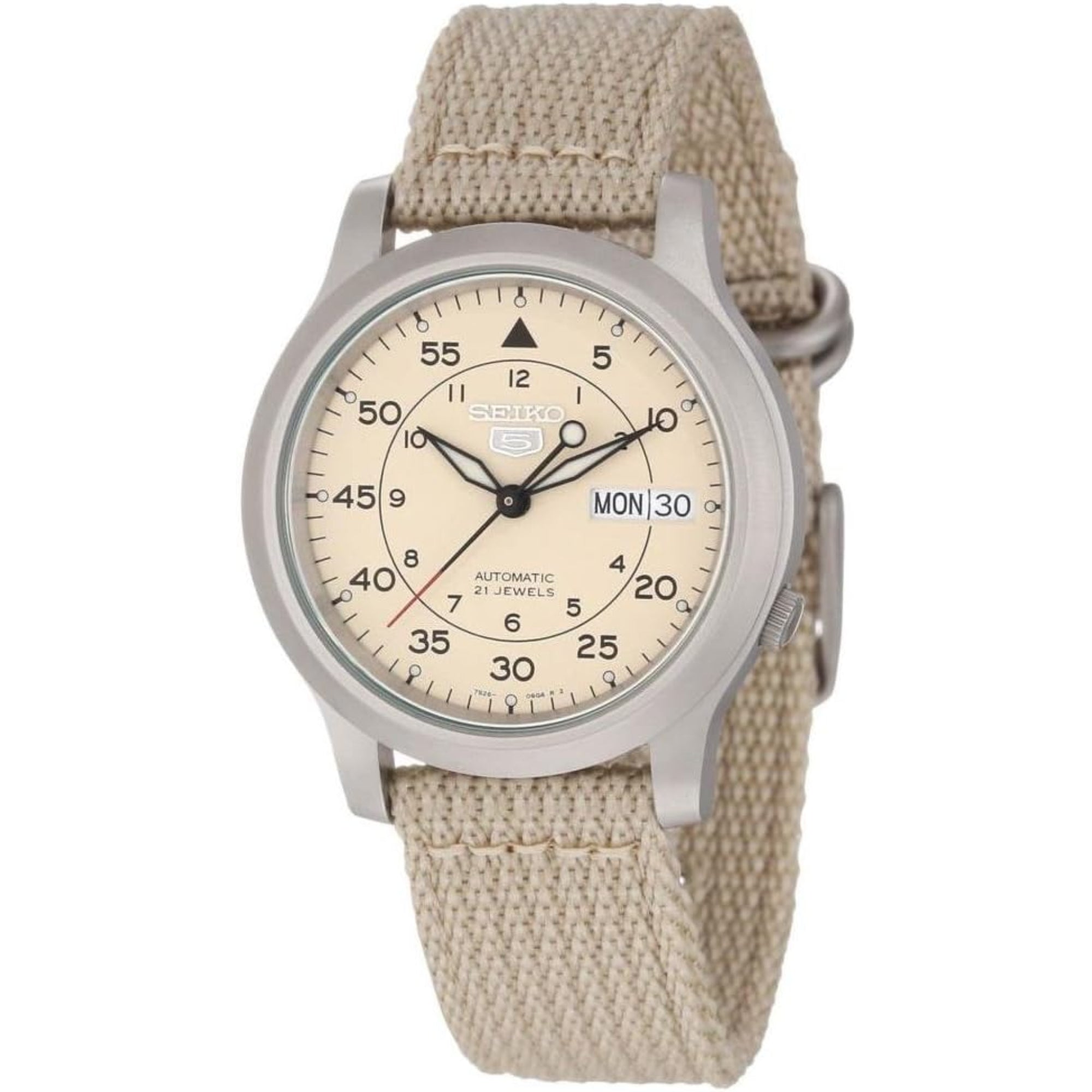 Seiko 5 Automatic Beige Dial Beige NATO Style Strap Men's Watch SNK803K2