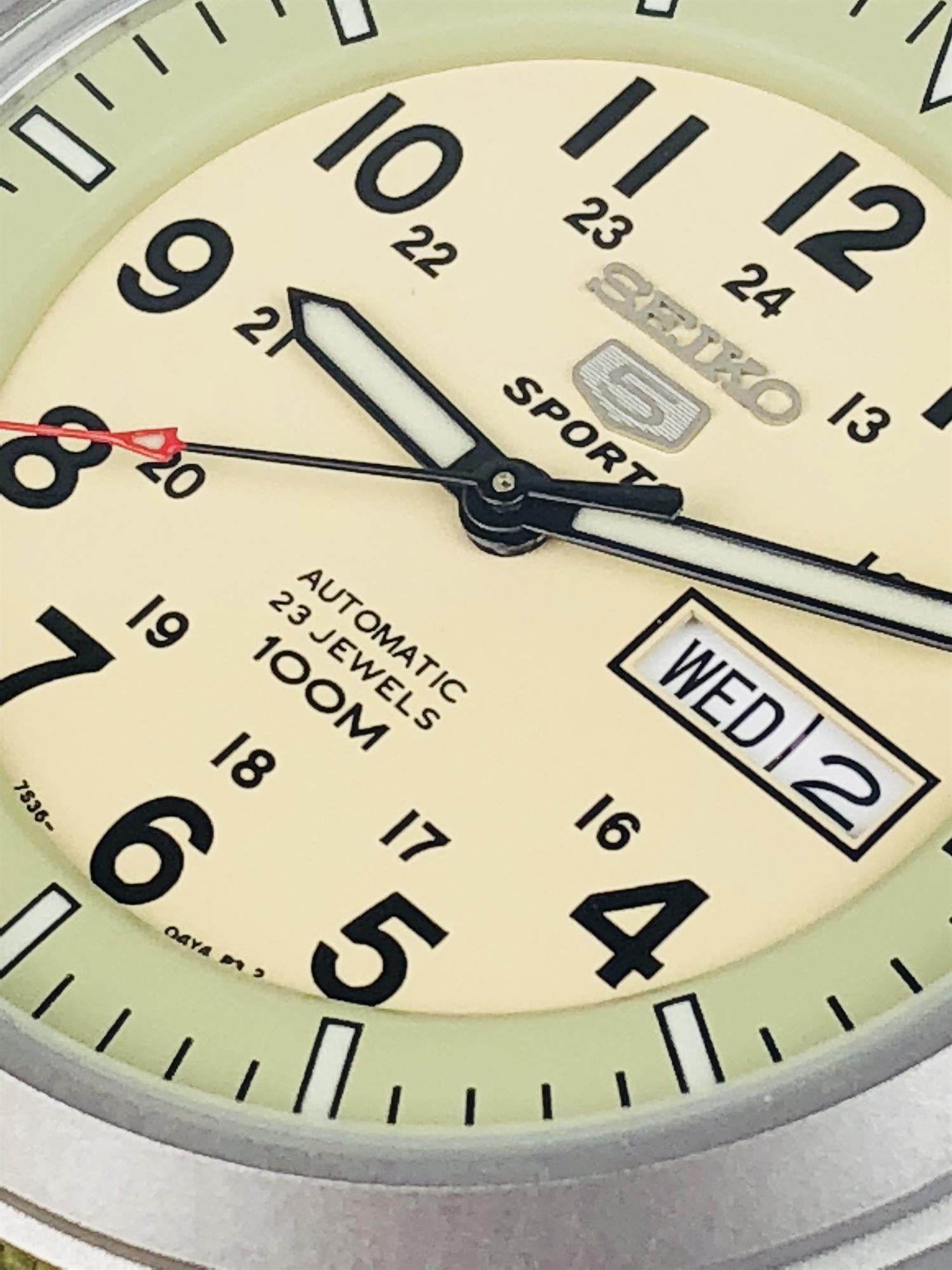 Seiko 5 Sports Automatic Military Cream Dial Canvas Men's Watch SNZG07K1