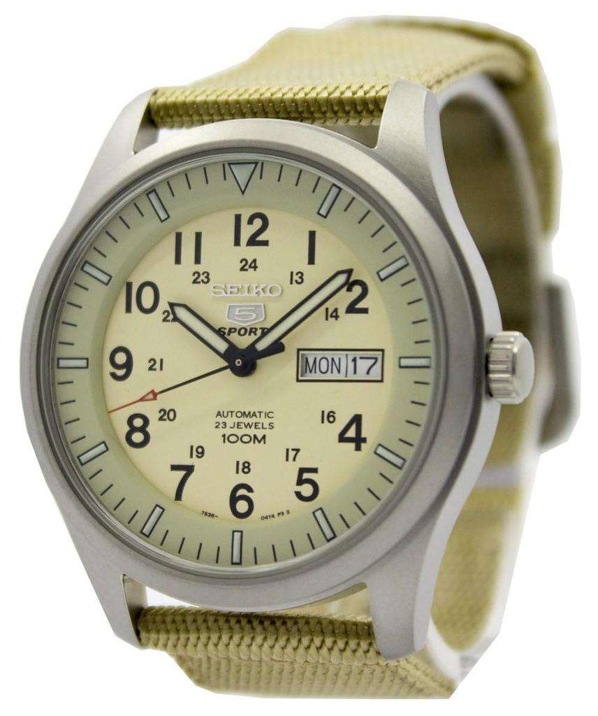Seiko 5 Sports Automatic Military Cream Dial Canvas Men's Watch SNZG07K1