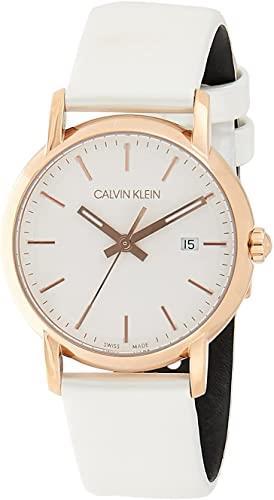 Calvin Klein Established Silver Dial White Leather Strap Ladies Watch K9H236L6 32mm