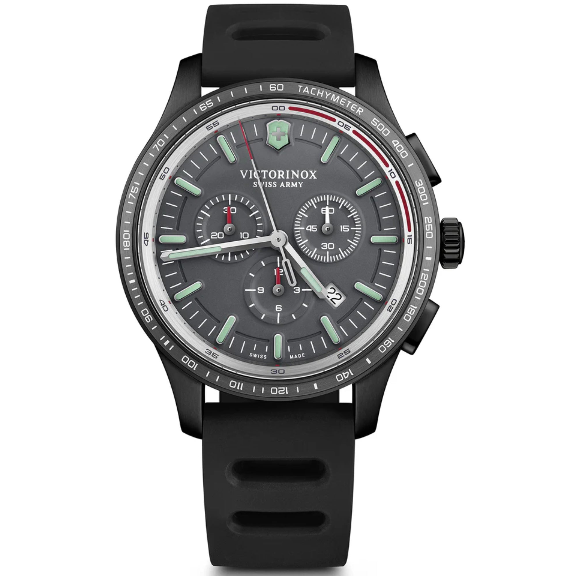 Victorinox Alliance Sport Chronograph Tachymeter Black Genuine Rubber Strap Men's Watch 241818