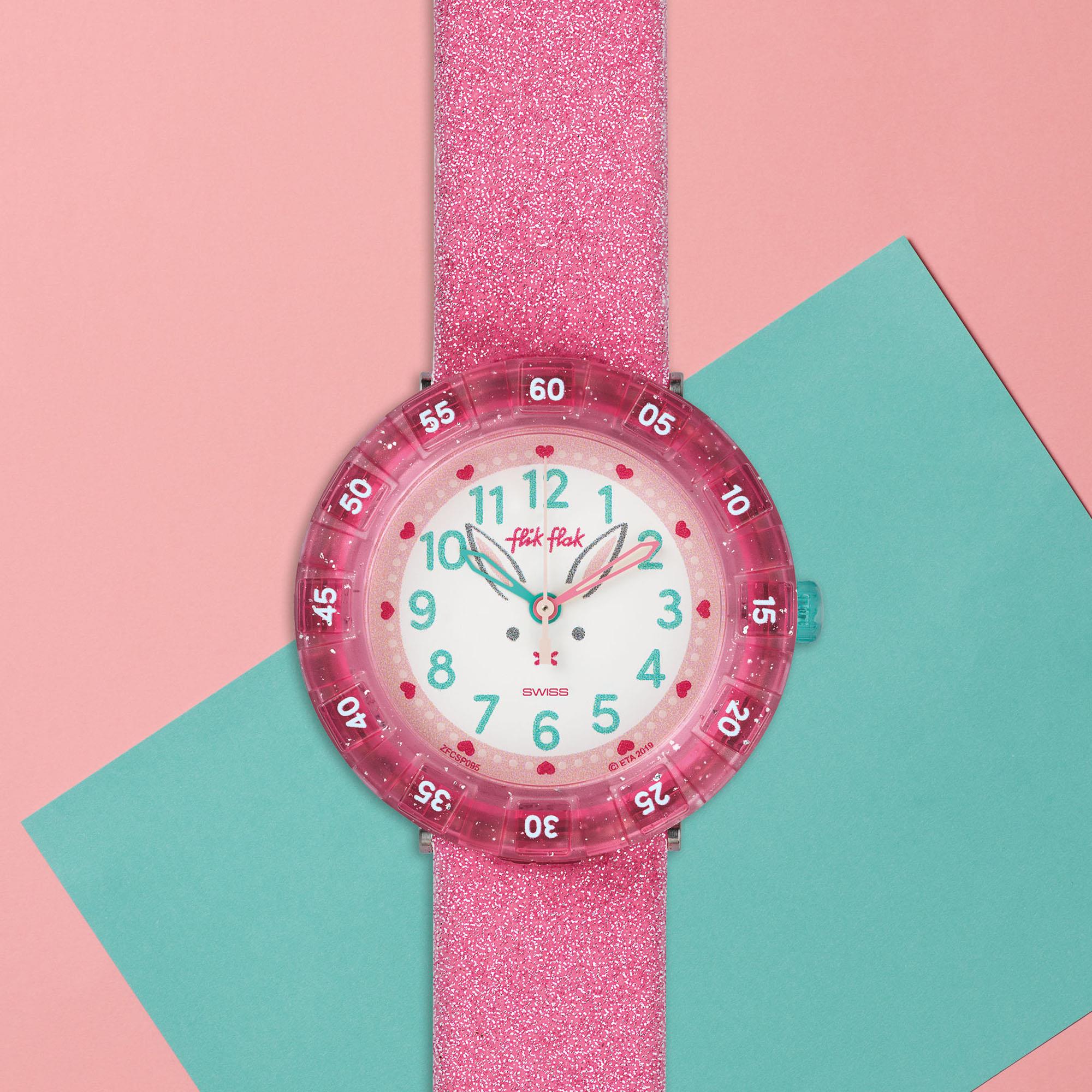Flik Flak Bunnyaxus Quartz White Dial Pink Silicone Strap Girls Watch FCSP095