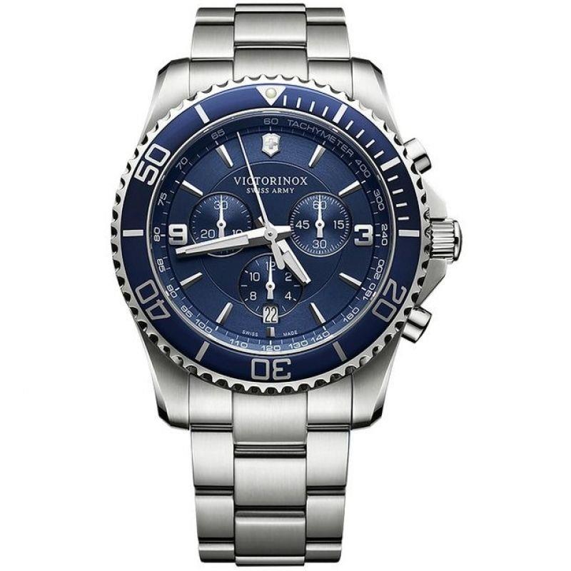 Victorinox Maverick Chronograph Quartz Blue Dial Stainless Steel Bracelet Men's Watch 241689