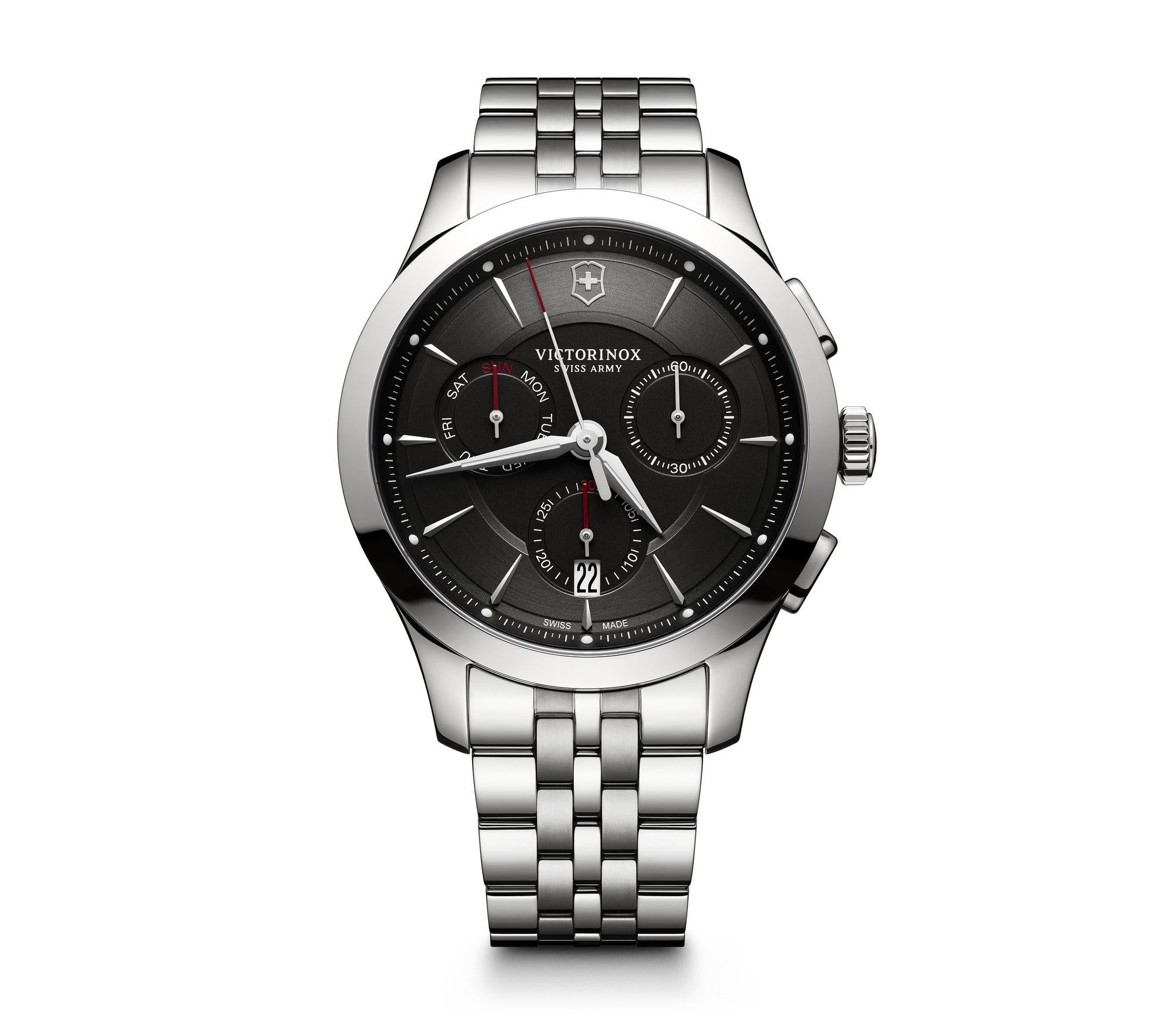 Victorinox Swiss Army Alliance Chronograph Black Dial Silver Stainless Steel Bracelet Men's Watch 241745