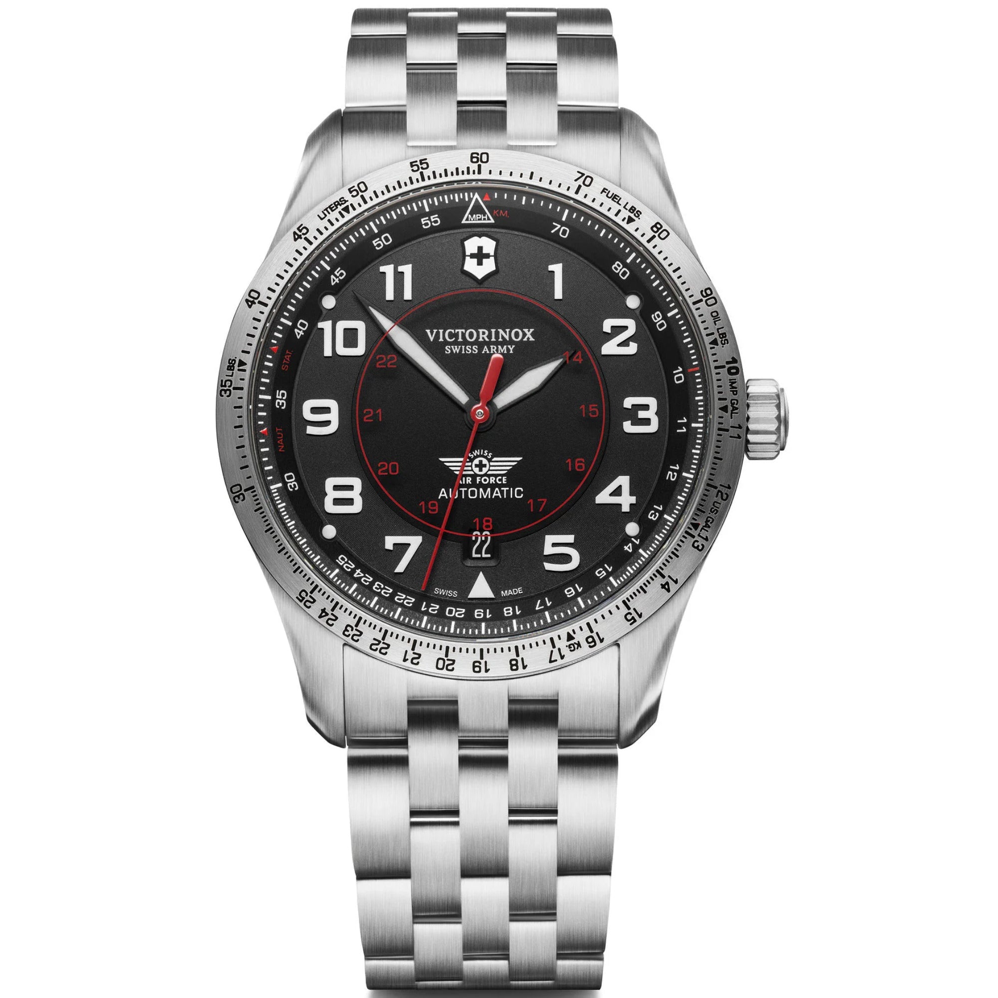 Victorinox Swiss Army Airboss Mechanical Black Dial Stainless Steel Bracelet Men's Watch 241888
