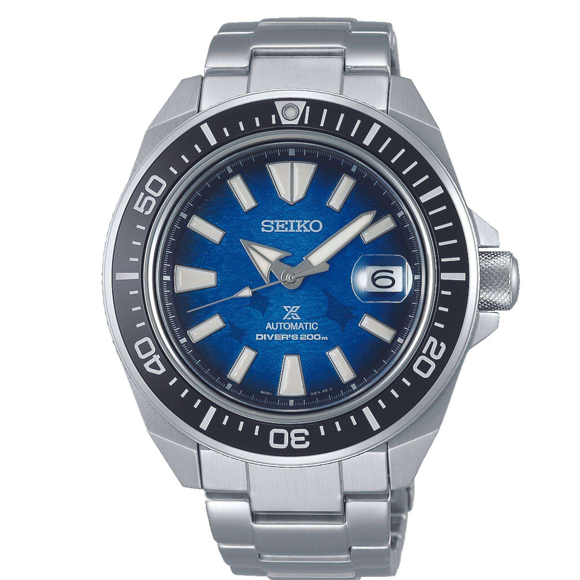 Seiko Prospex Save The Ocean 'Manta' 'King Samurai' Automatic Blue Dial Stainless Steel Bracelet Men's Watch SRPE33K1