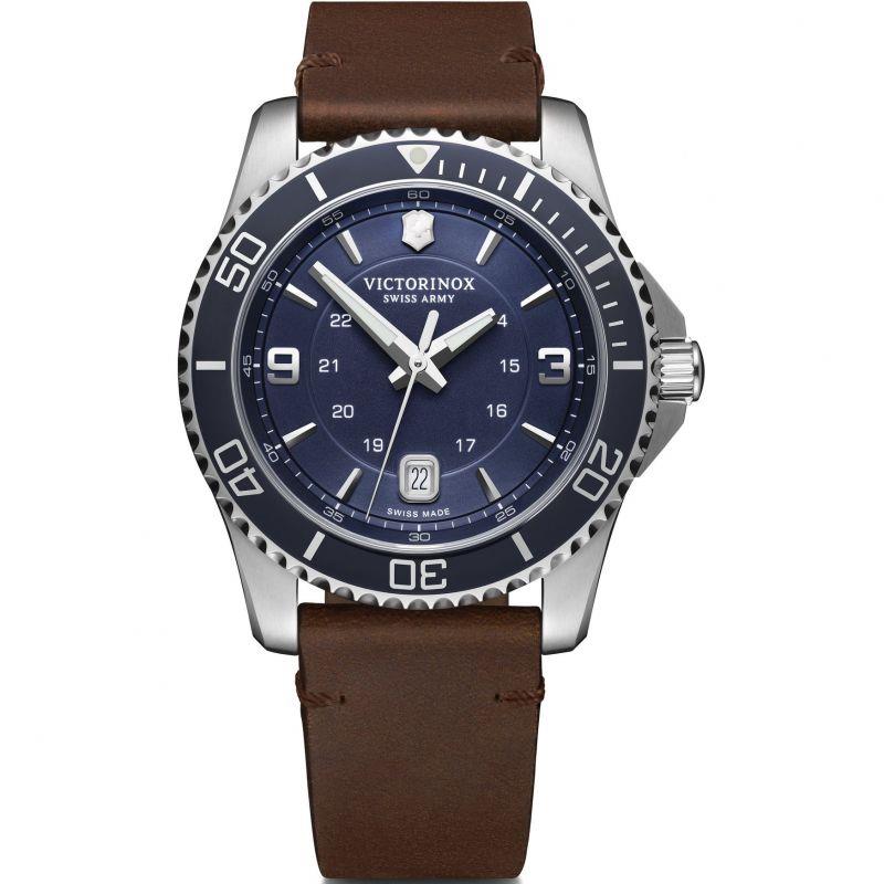 Victorinox Maverick Quartz Blue Dial Brown Leather Strap Men's Watch 241863
