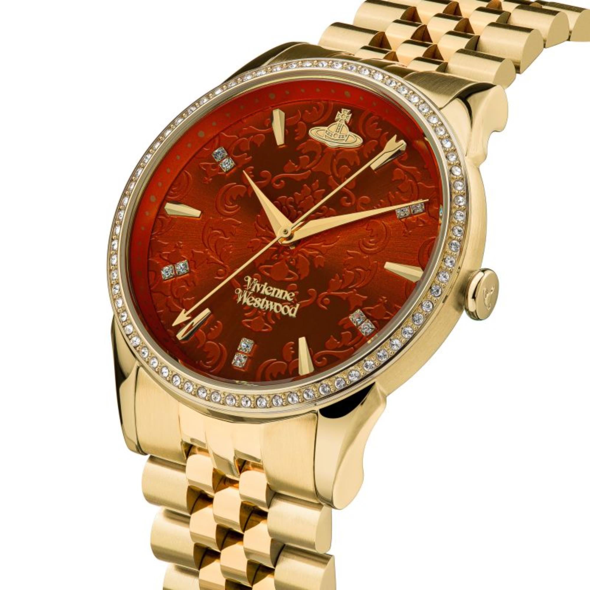 Vivienne Westwood Wallace Quartz Movement Orange Dial Stainless Steel Bracelet Ladies Watch VV208RDGD