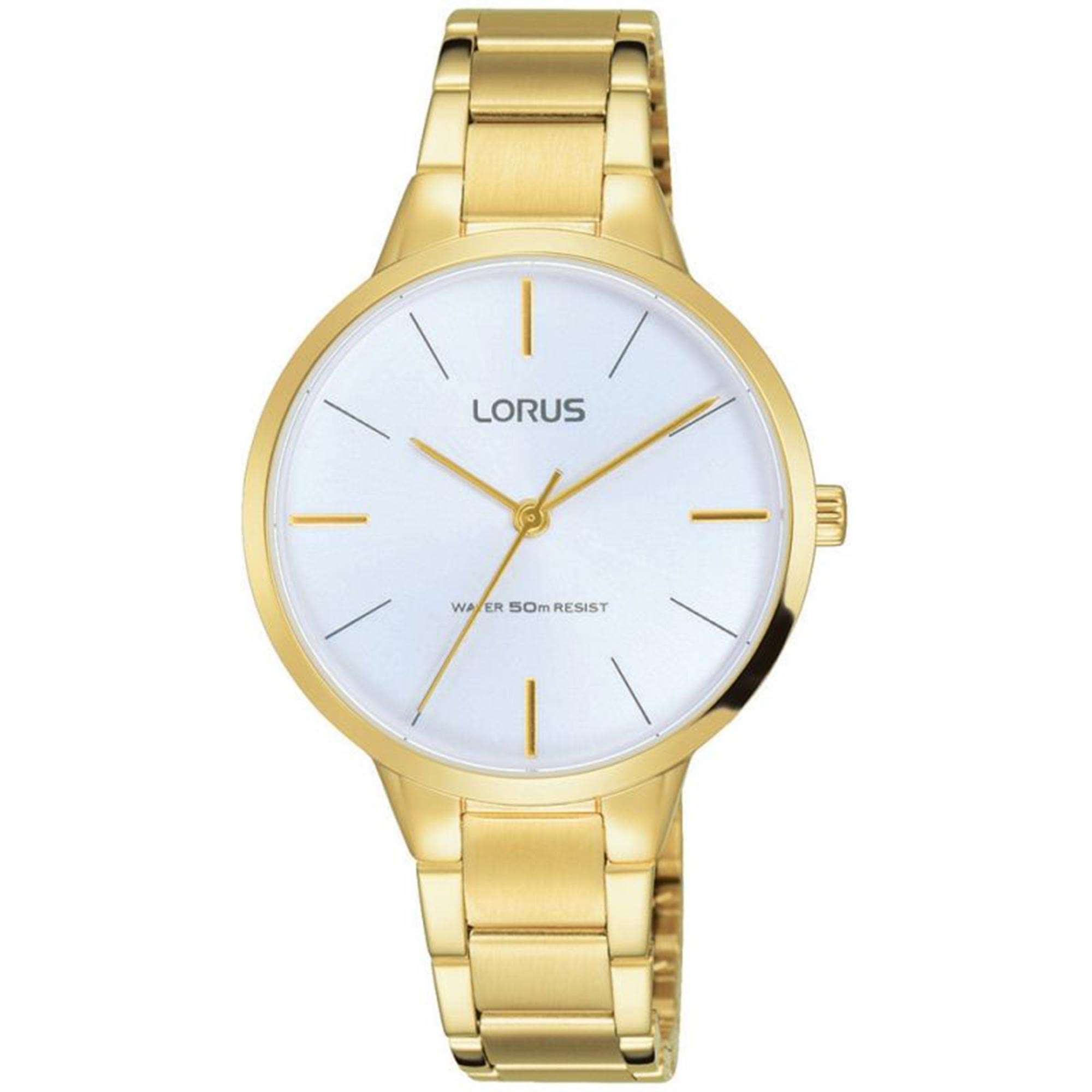 Lorus Quartz Movement White Dial Gold-plated PVD Bracelet Ladies Watch RRS98VX9