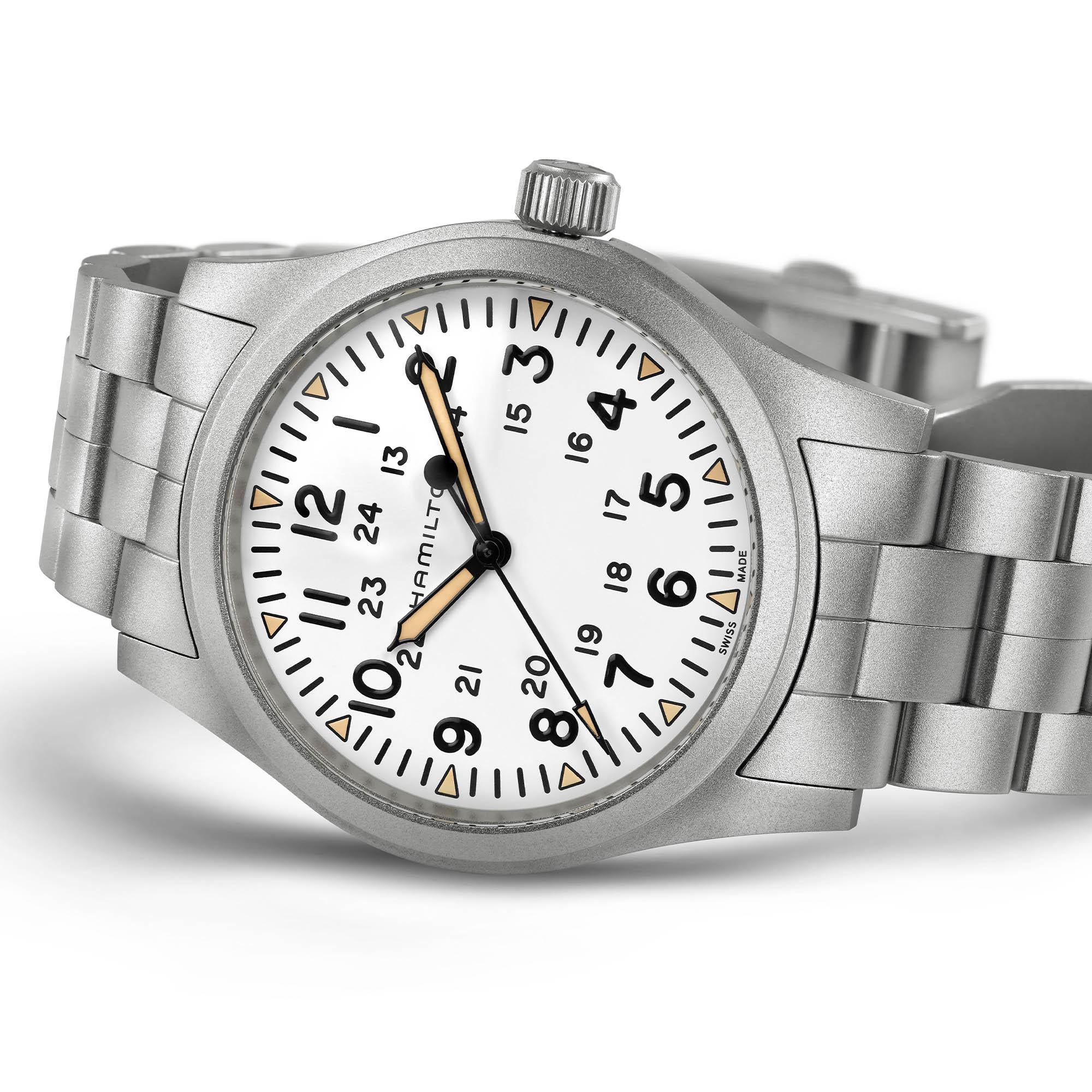 Hamilton Khaki Field Mechanical White Dial Stainless Steel Bracelet Men's Watch H69529113