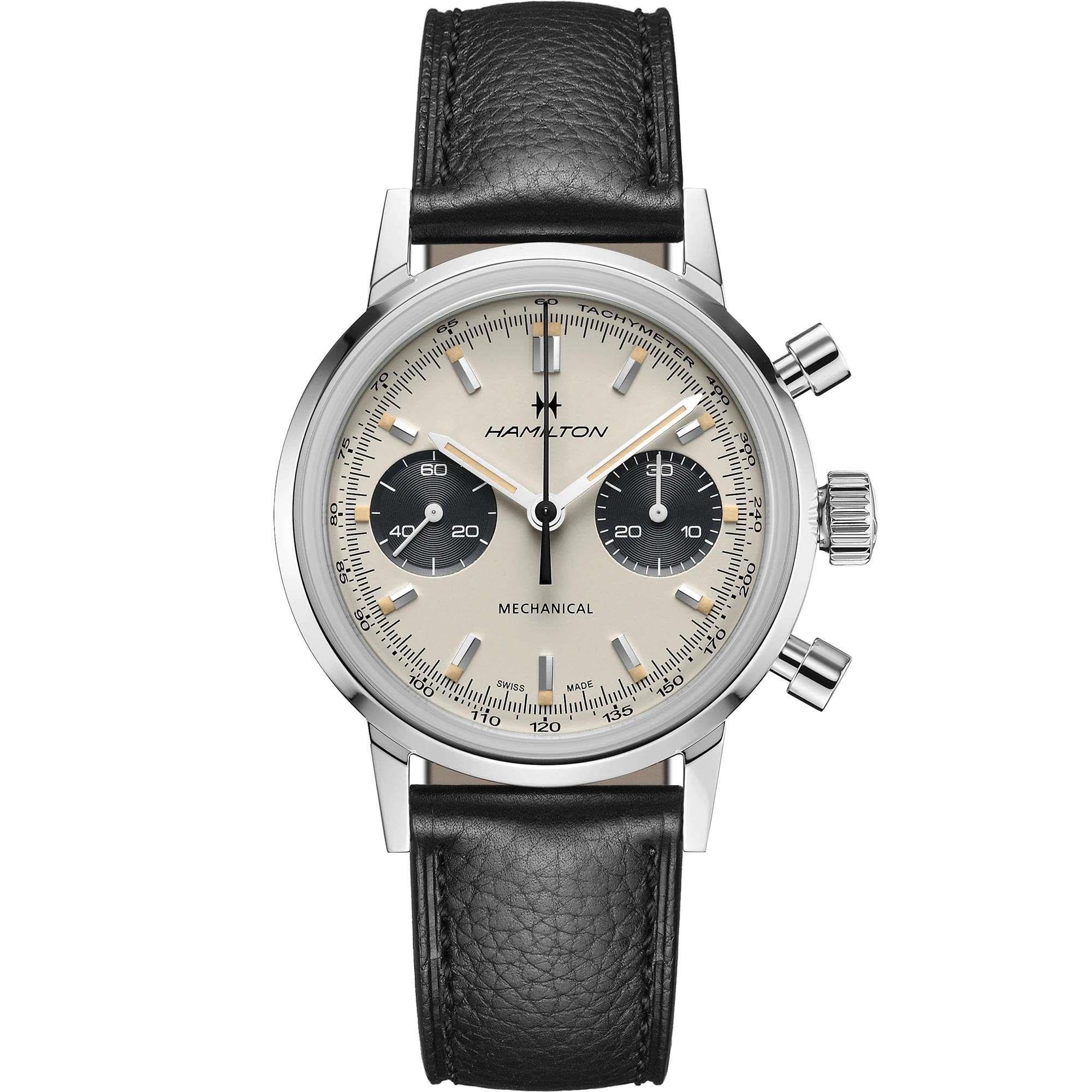 Hamilton American Classic Intra-Matic Chronograph H Automatic White Dial Black Leather Strap Men’s Watch H38429710