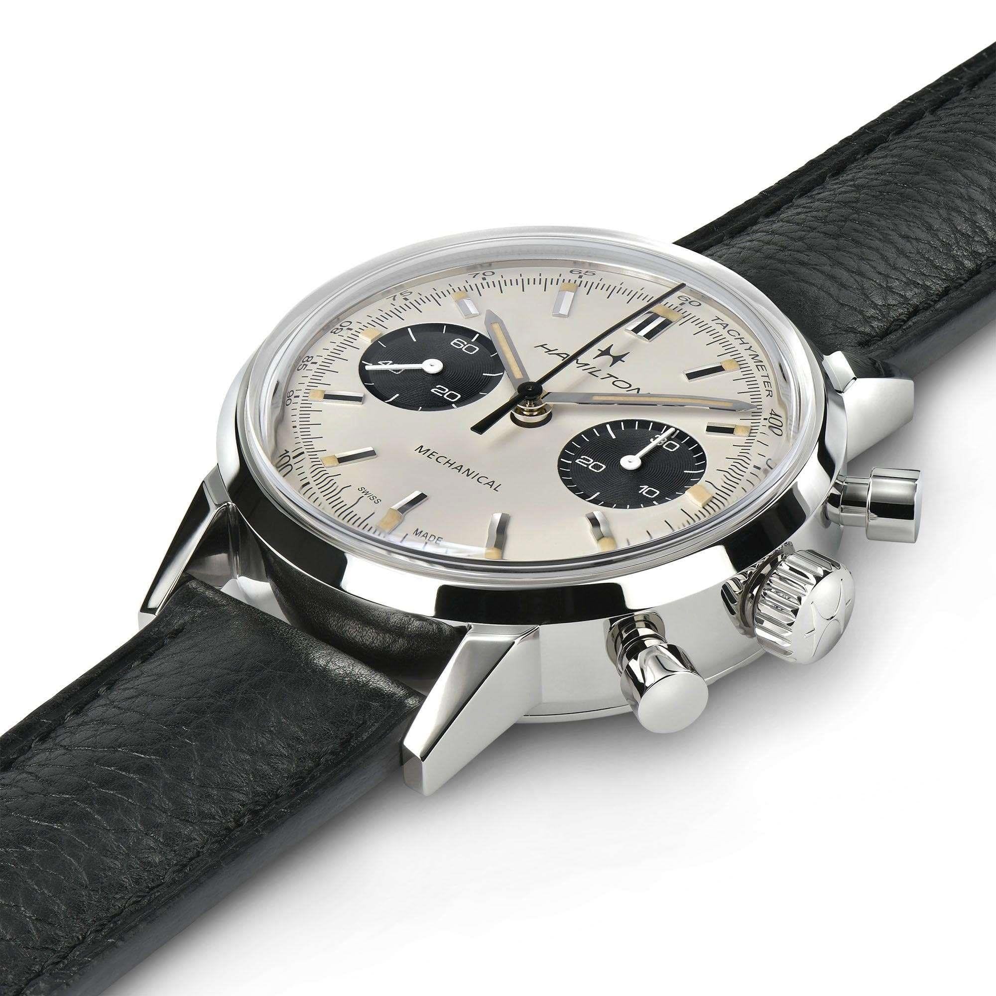 Hamilton American Classic Intra-Matic Chronograph H Automatic White Dial Black Leather Strap Men’s Watch H38429710