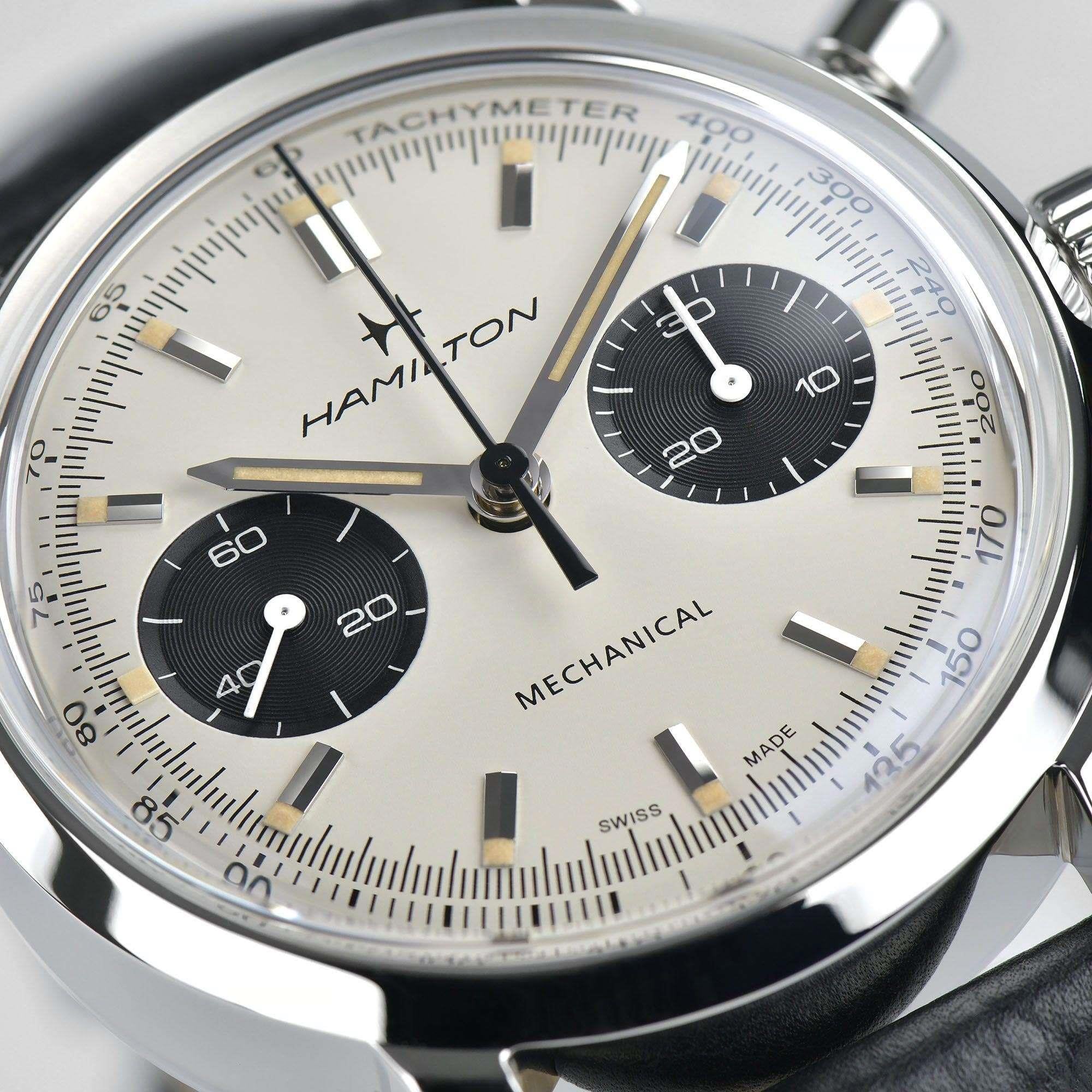 Hamilton American Classic Intra-Matic Chronograph H Automatic White Dial Black Leather Strap Men’s Watch H38429710