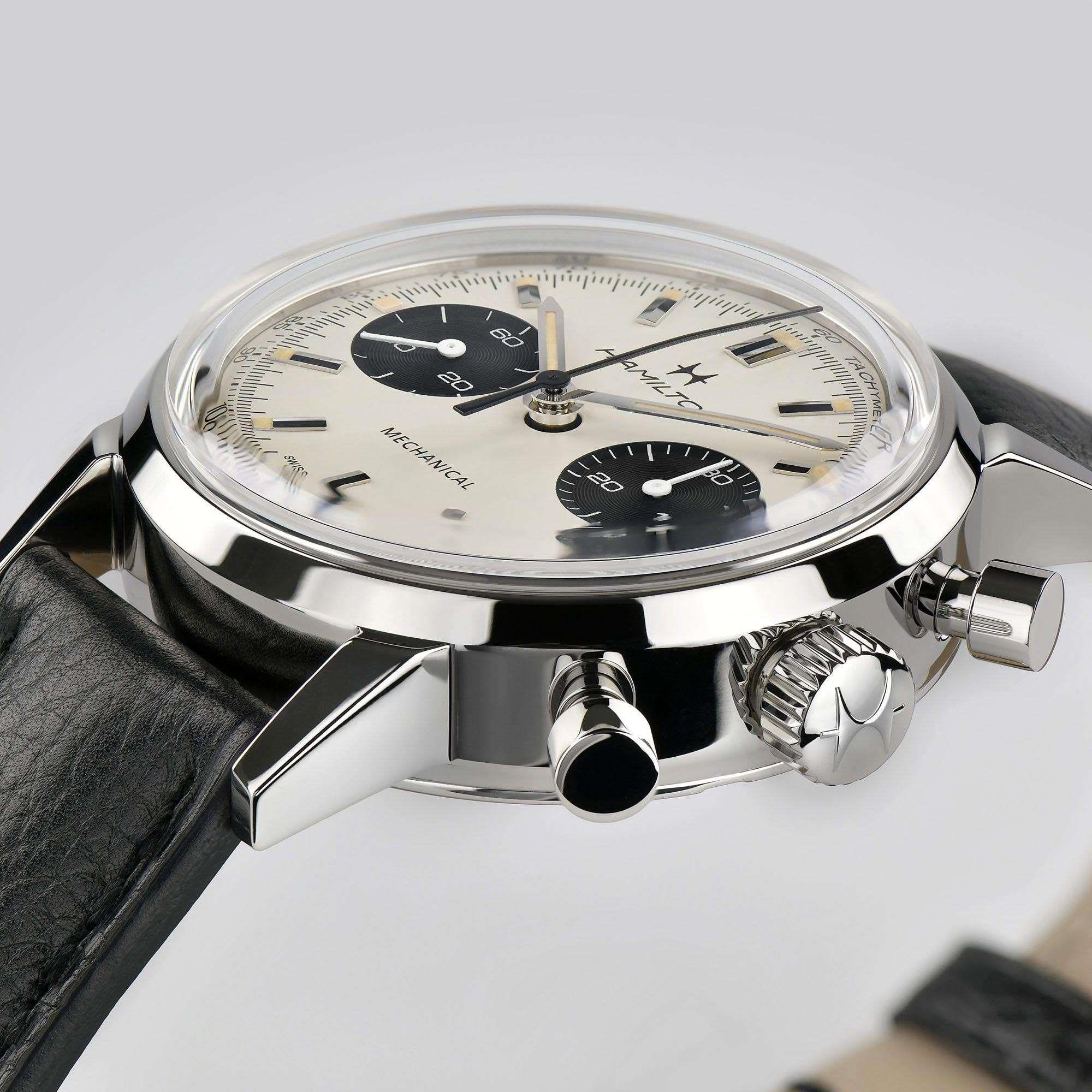 Hamilton American Classic Intra-Matic Chronograph H Automatic White Dial Black Leather Strap Men’s Watch H38429710