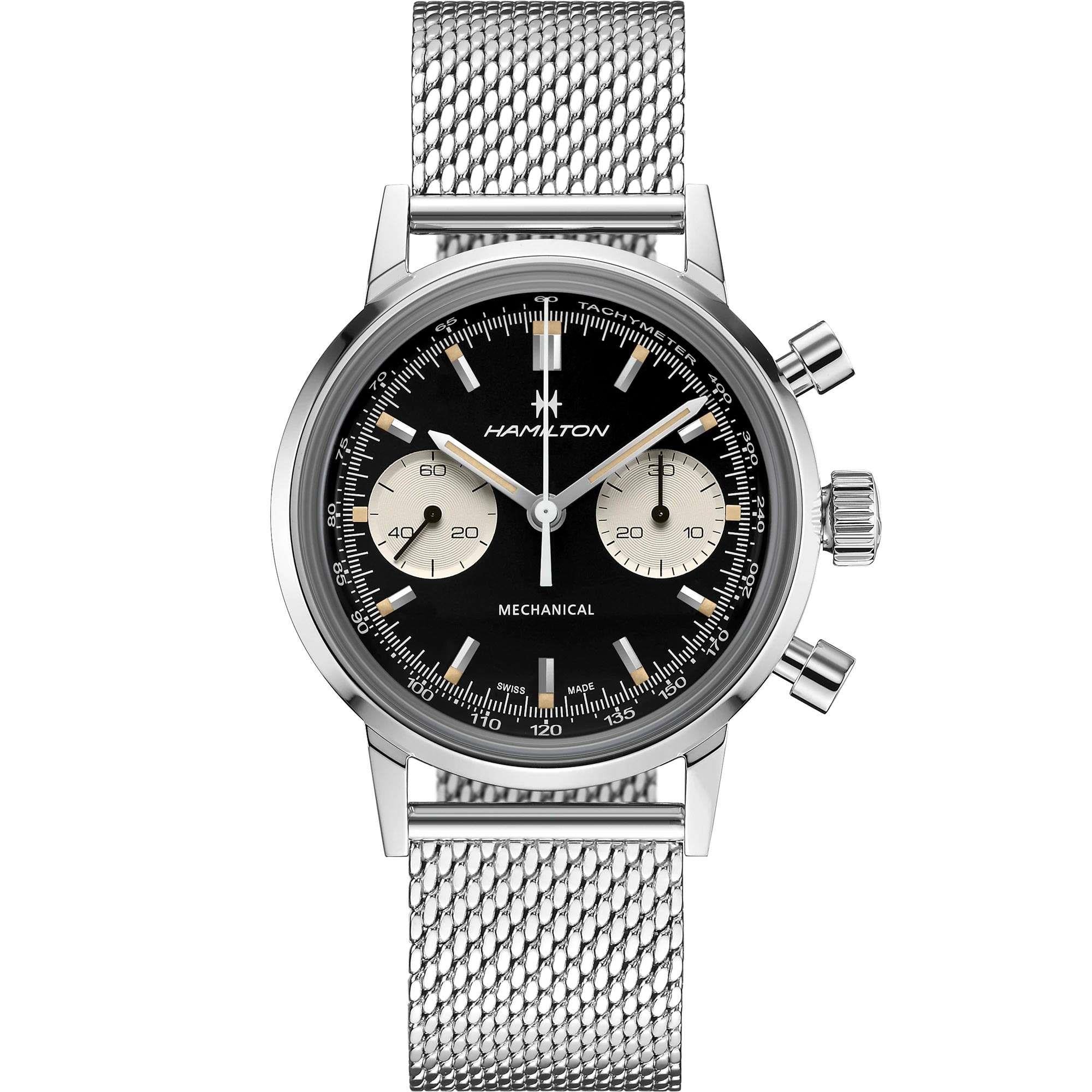 Hamilton American Classic Intra-Matic H Mechanical Chronograph Black Dial Milanese Bracelet Men's Watch H38429130