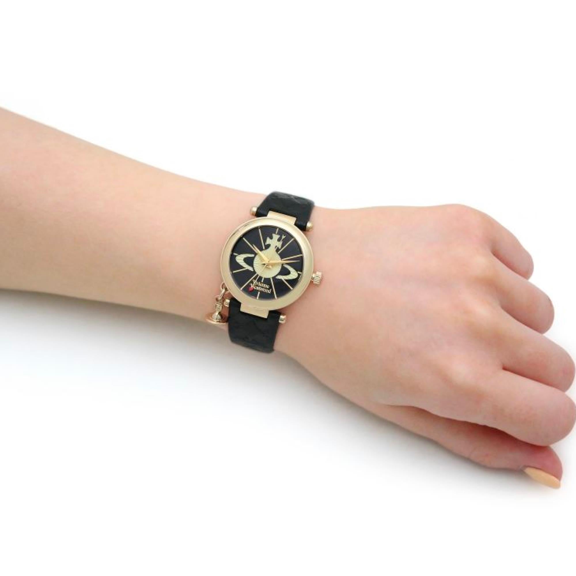 Vivienne Westwood Orb II Black Dial Leather Strap Women's Watch VV006BKGD