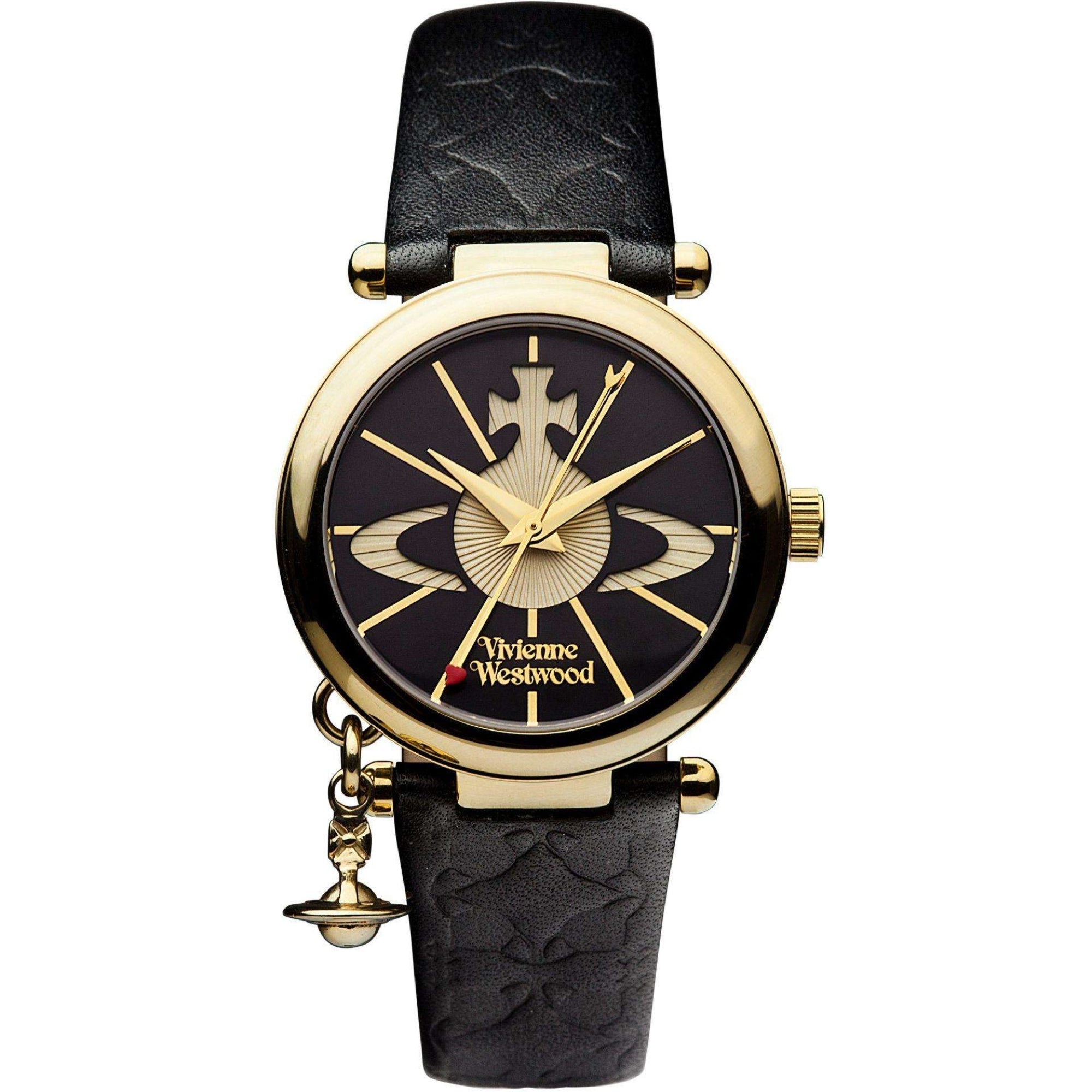 Vivienne Westwood Orb II Black Dial Leather Strap Women's Watch VV006BKGD
