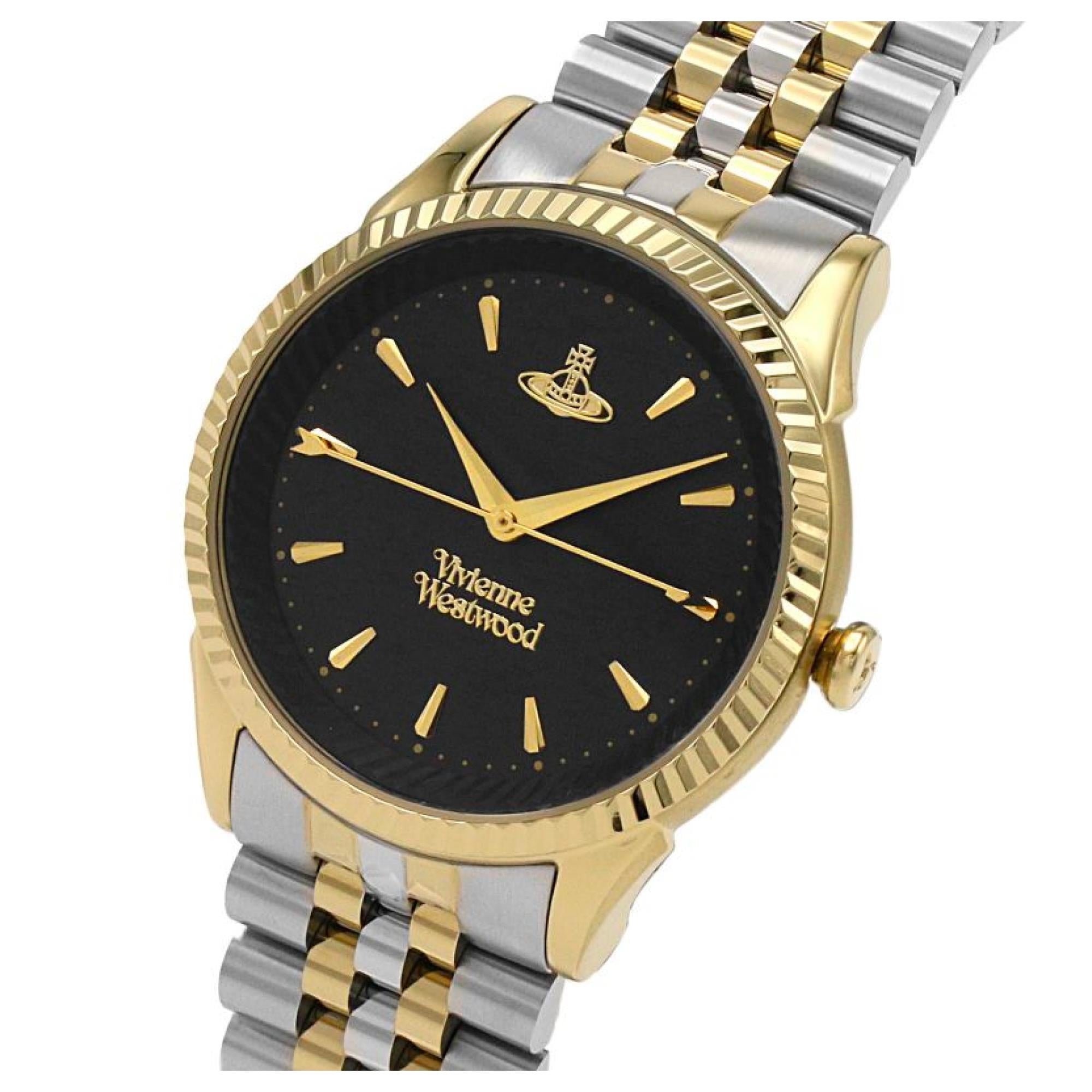 Vivienne Westwood Seymour Quartz Black Dial Two Tone Silver Gold Stainless Steel Ladies Watch VV240BKGS