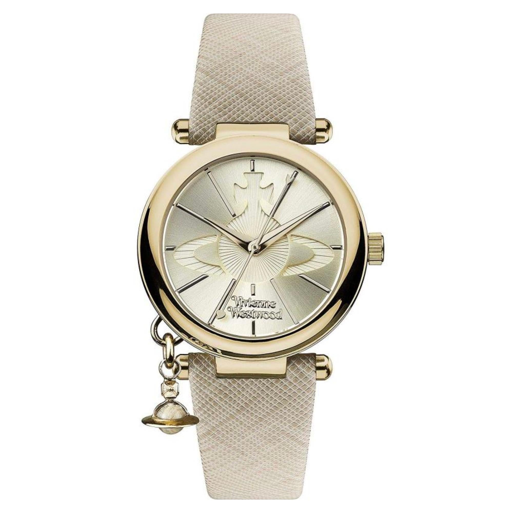 Vivienne Westwood Orb Pop Quartz Silver Dial Cream Leather Strap Ladies Watch VV006GDCM