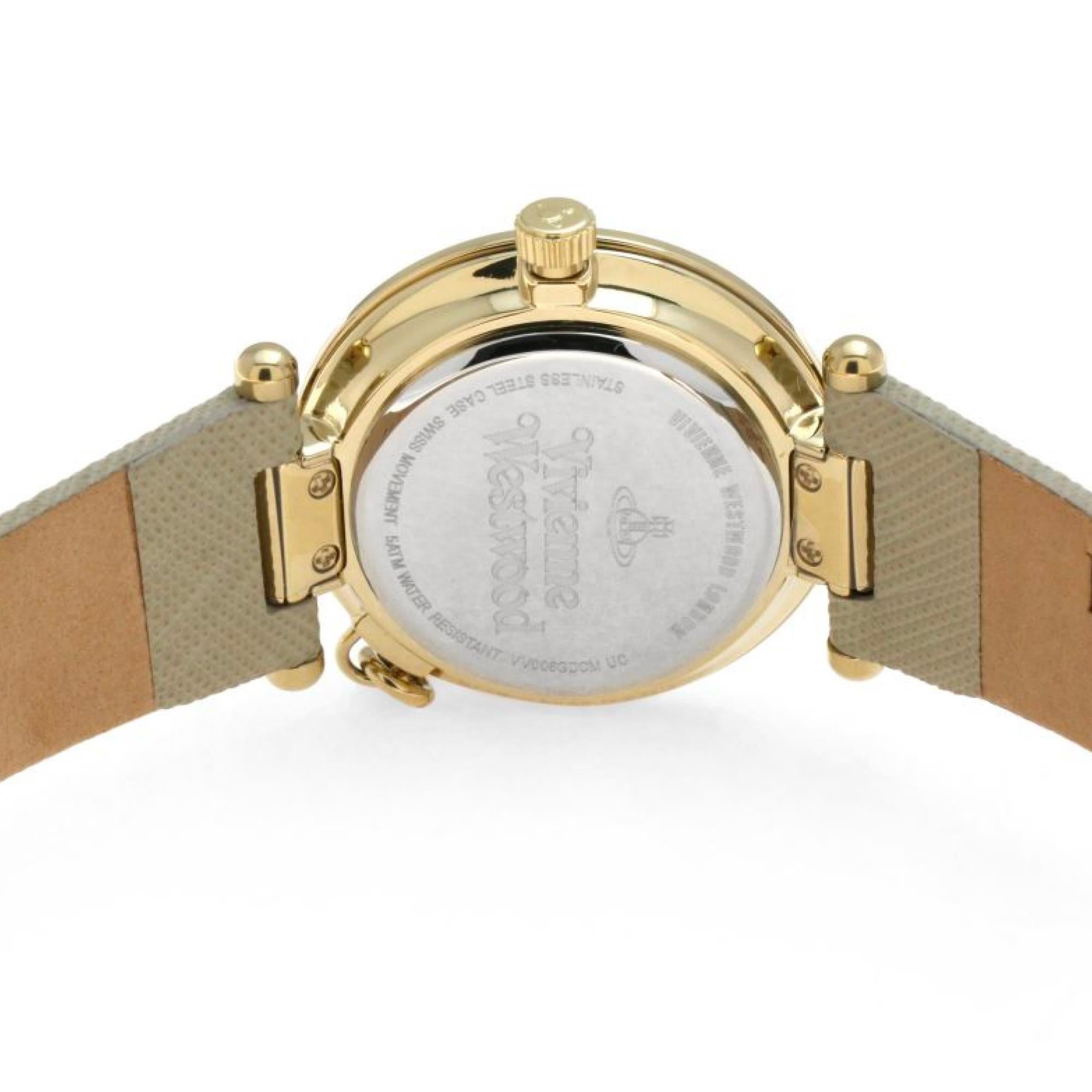 Vivienne Westwood Orb Pop Quartz Silver Dial Cream Leather Strap Ladies Watch VV006GDCM
