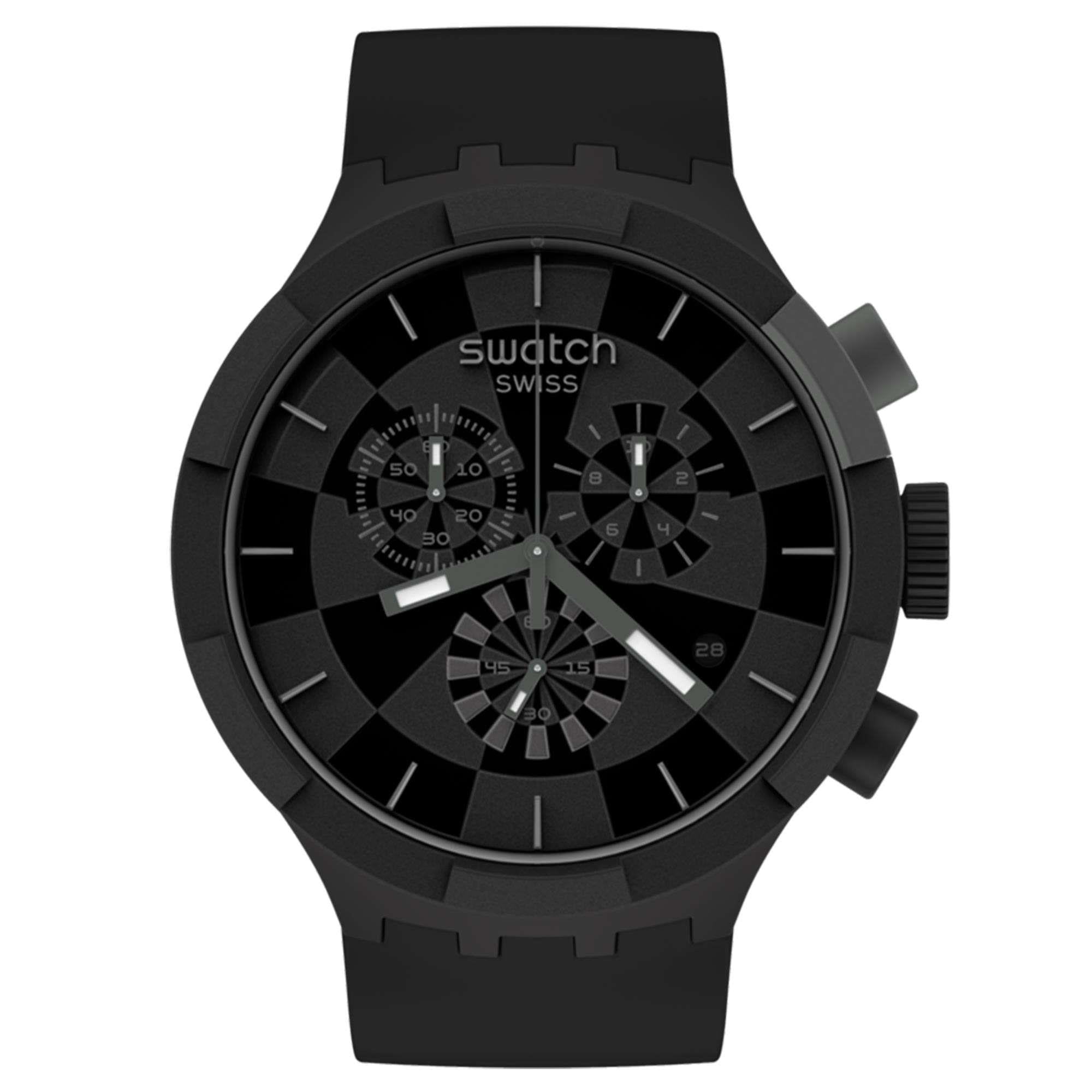Swatch Big Bold Chrono Checkpoint Black Quartz Black Dial Silicone Strap Watch SB02B400